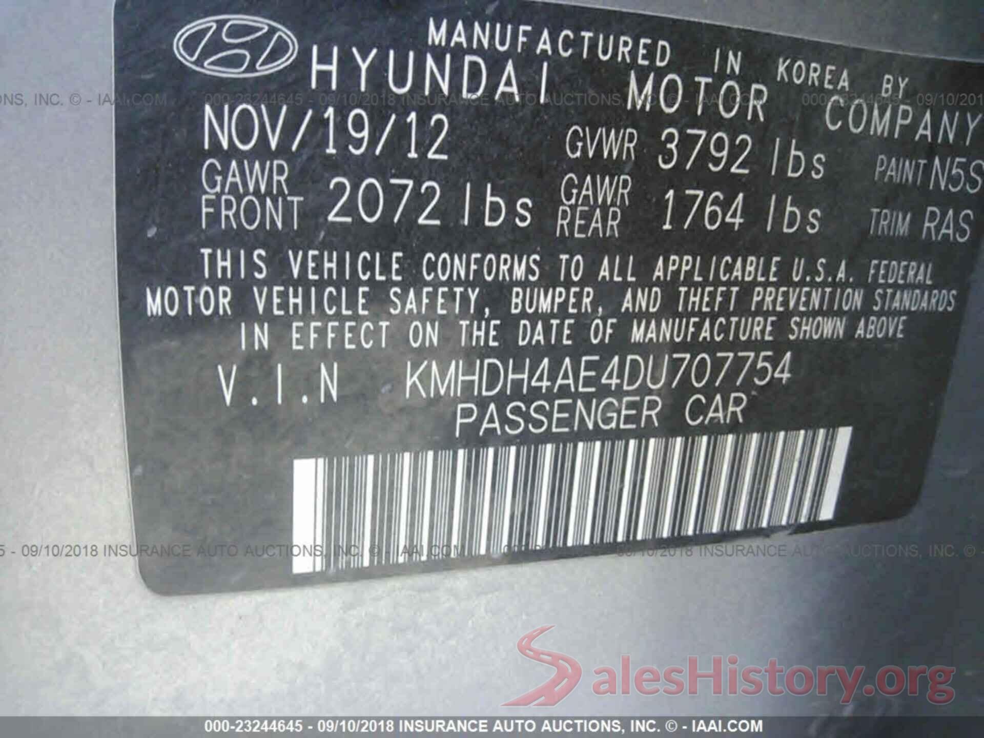 KMHDH4AE4DU707754 2013 Hyundai Elantra