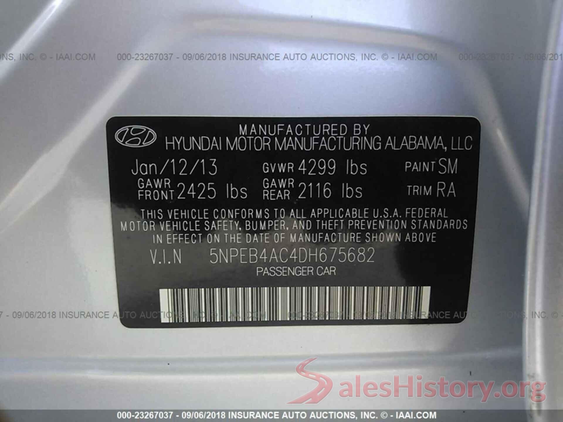 5NPEB4AC4DH675682 2013 Hyundai Sonata