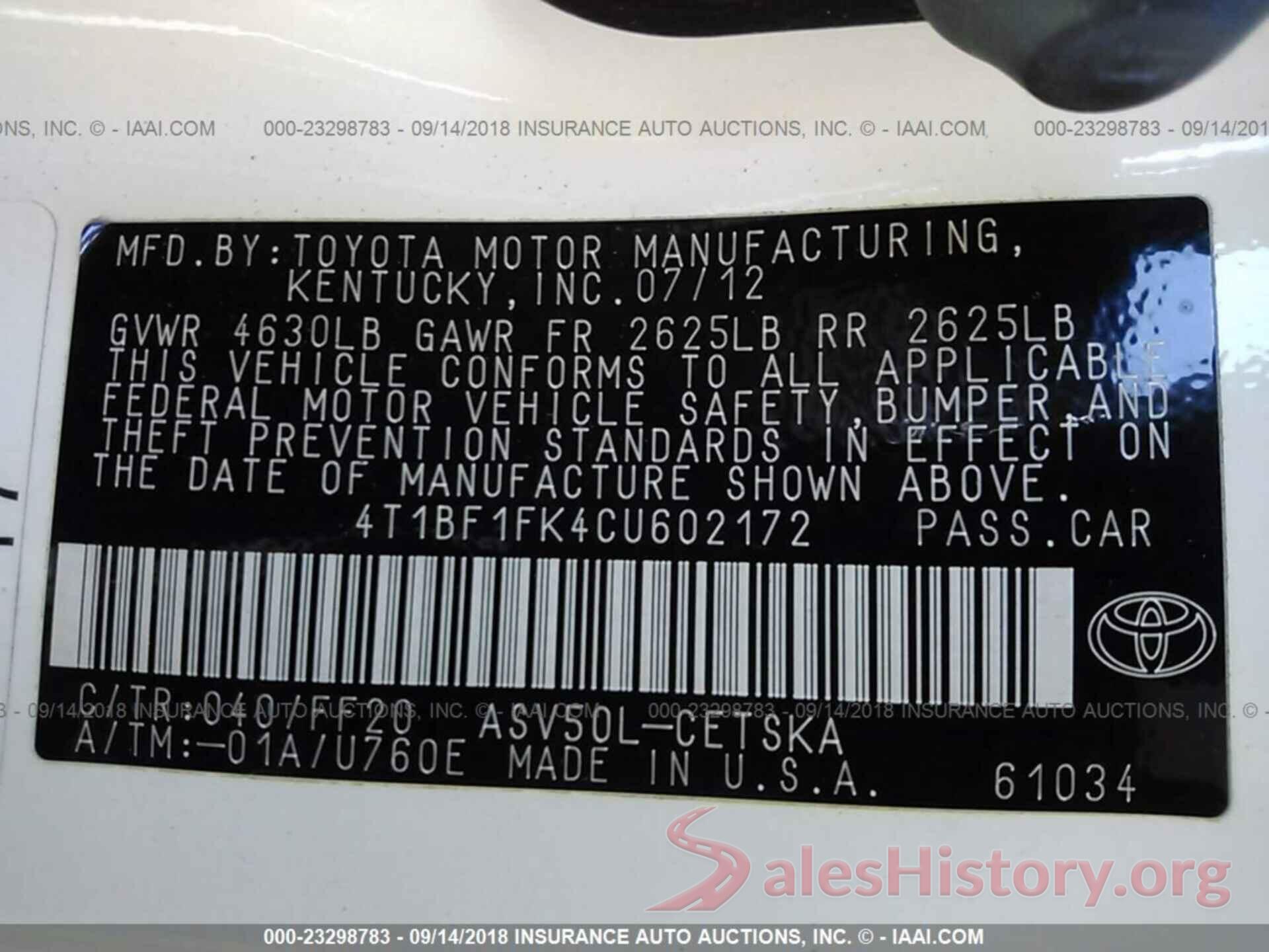 4T1BF1FK4CU602172 2012 Toyota Camry