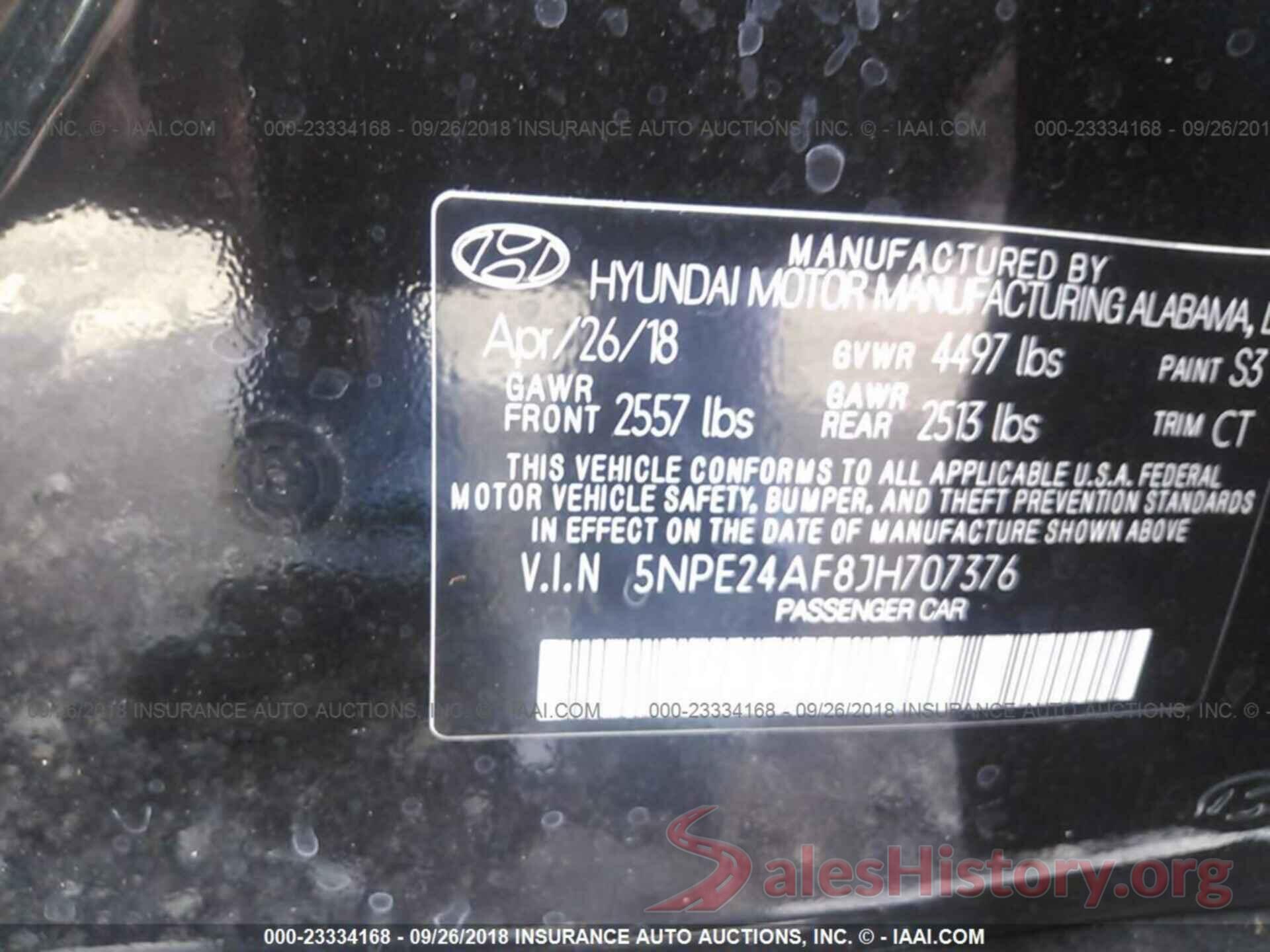 5NPE24AF8JH707376 2018 HYUNDAI SONATA