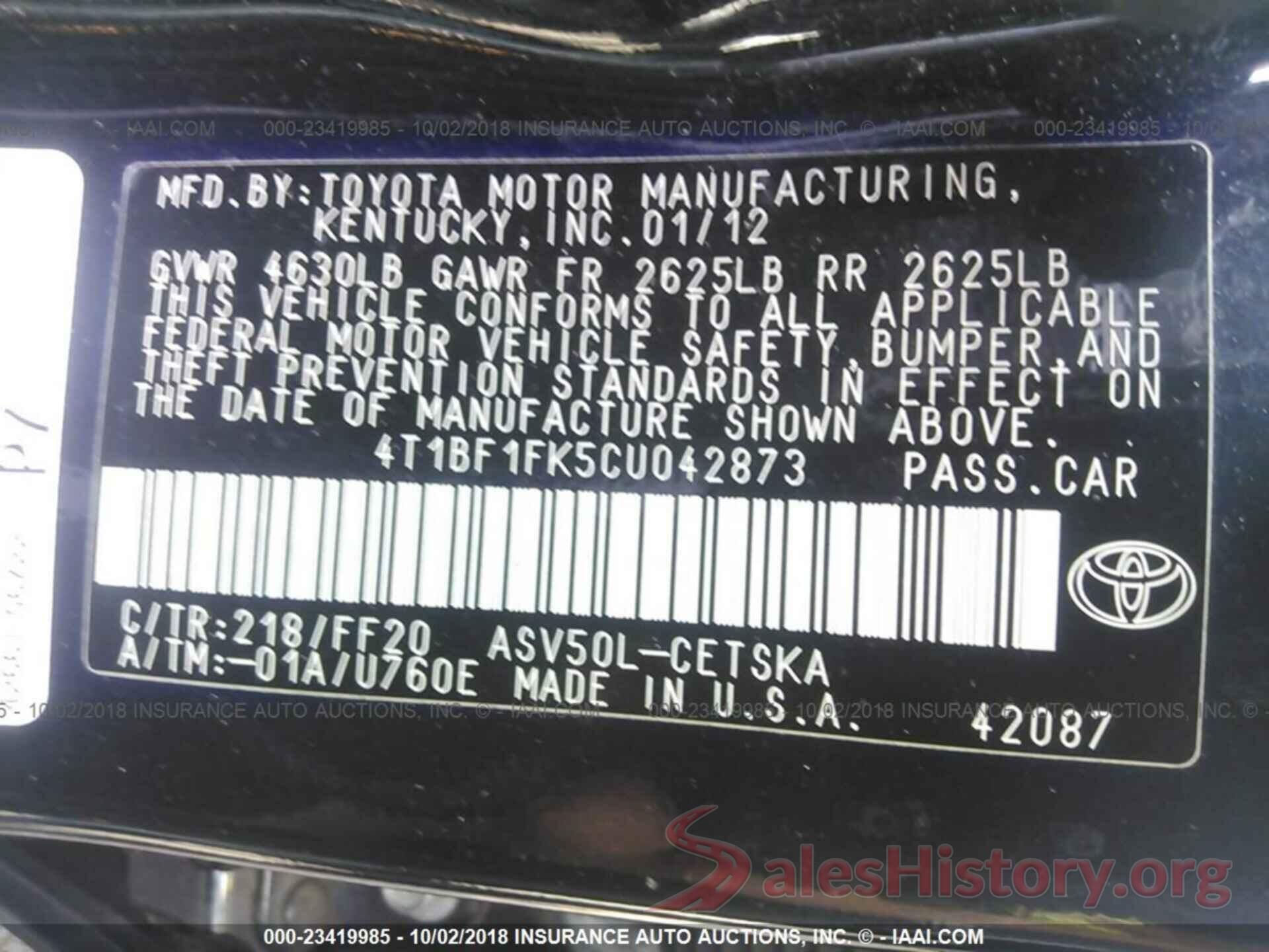 4T1BF1FK5CU042873 2012 Toyota Camry