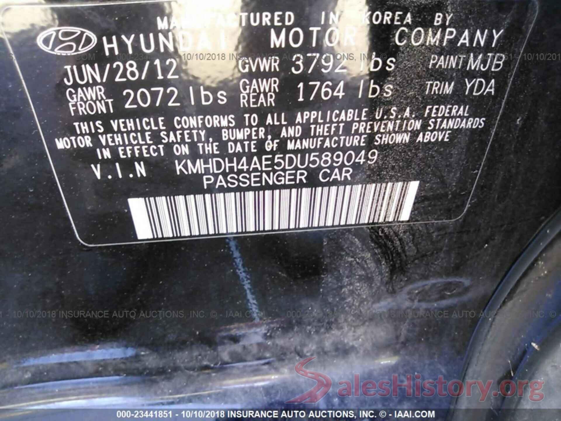 KMHDH4AE5DU589049 2013 Hyundai Elantra