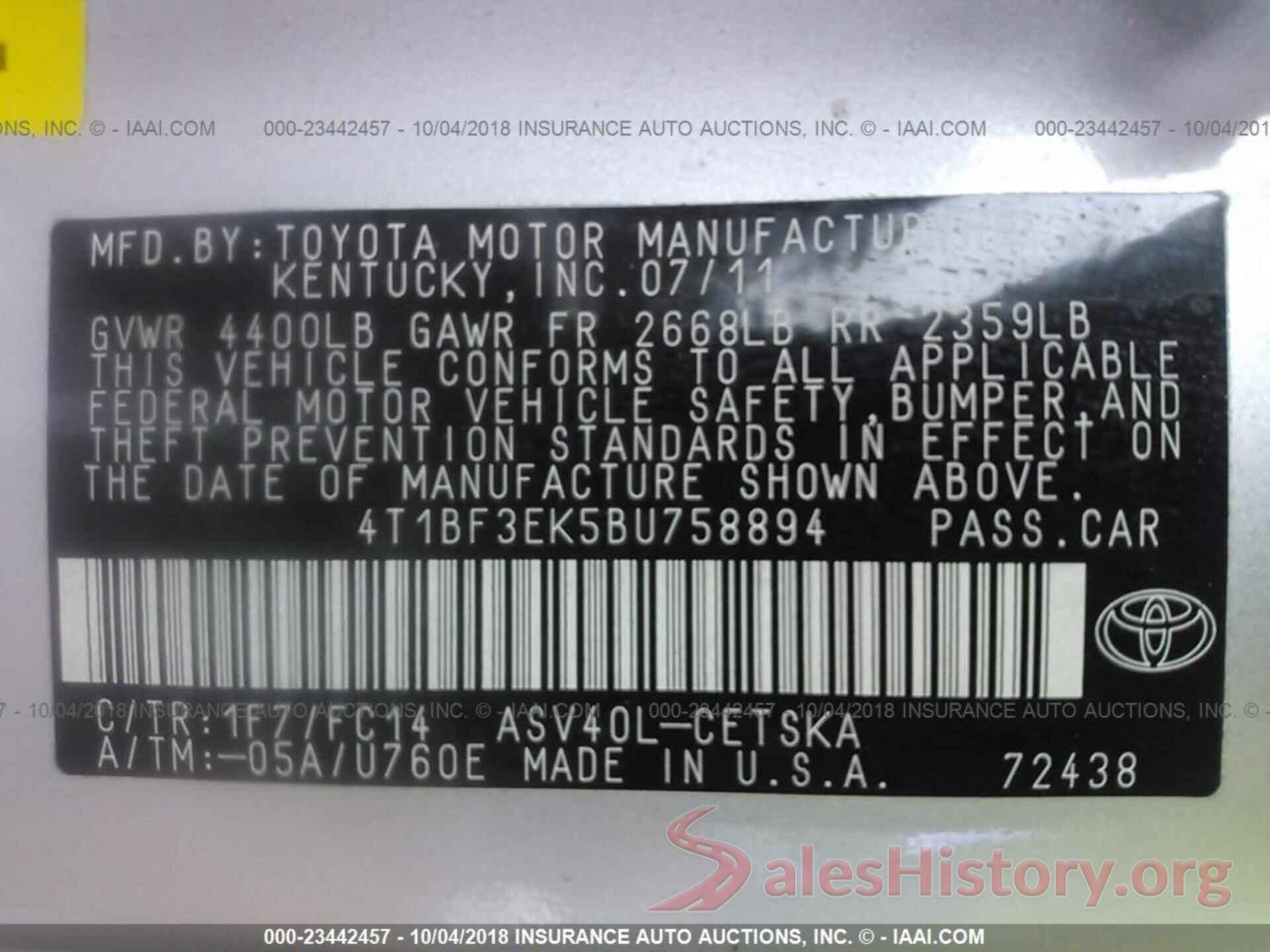 4T1BF3EK5BU758894 2011 Toyota Camry