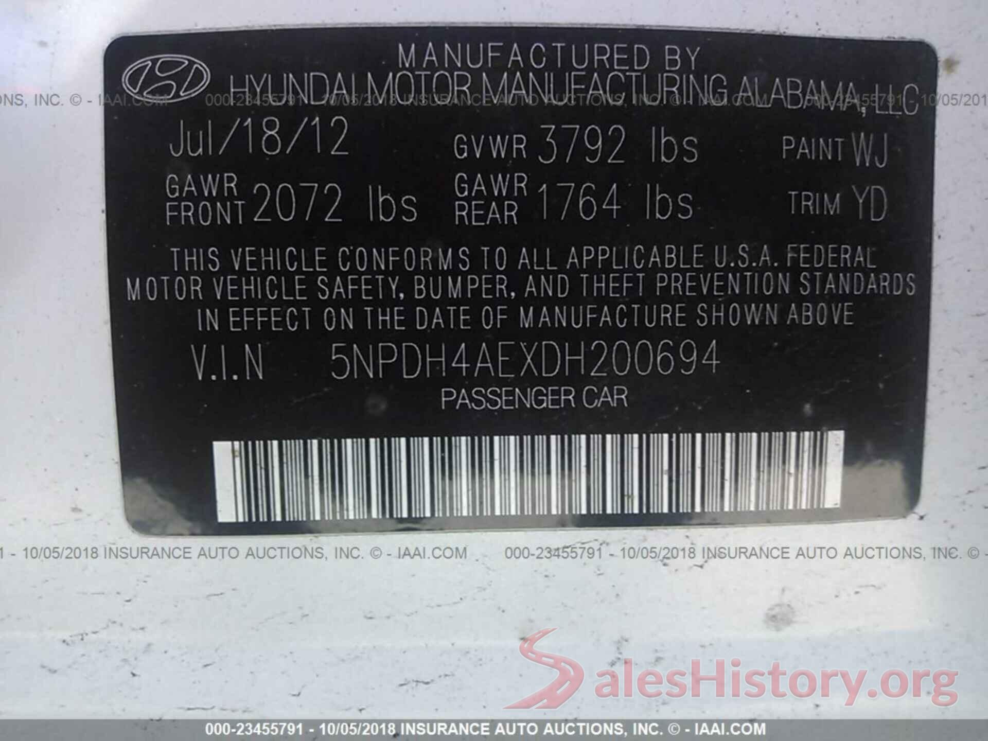 5NPDH4AEXDH200694 2013 Hyundai Elantra