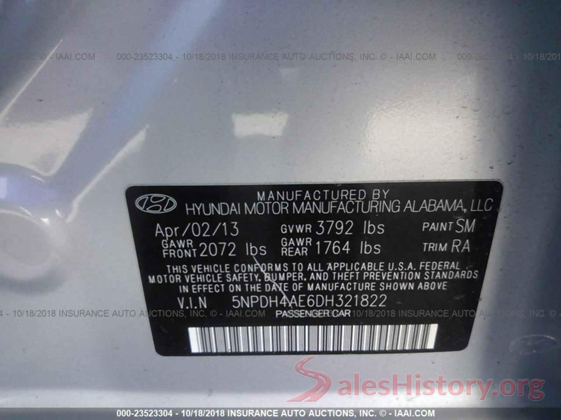 5NPDH4AE6DH321822 2013 Hyundai Elantra