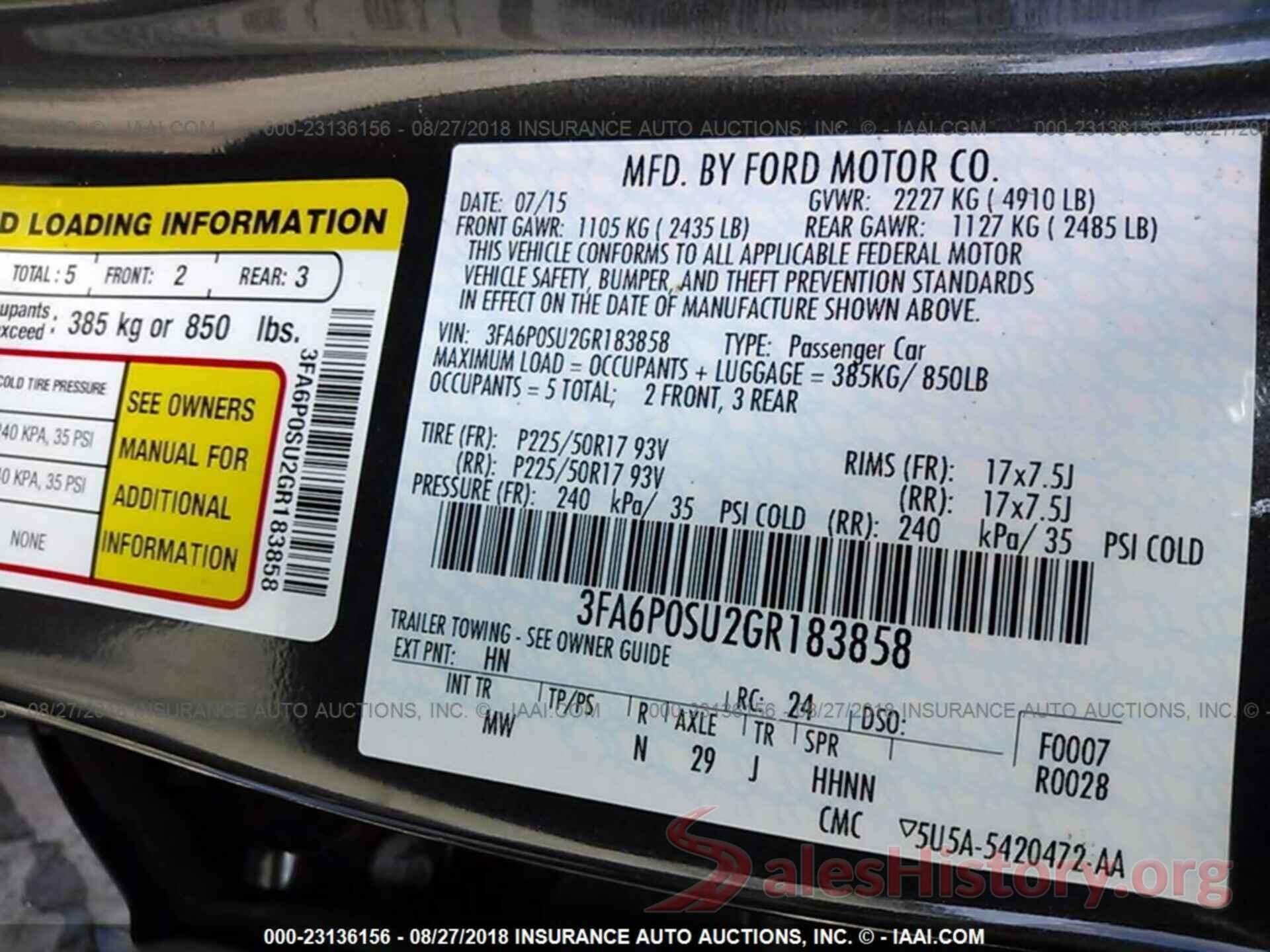 3FA6P0SU2GR183858 2016 FORD FUSION