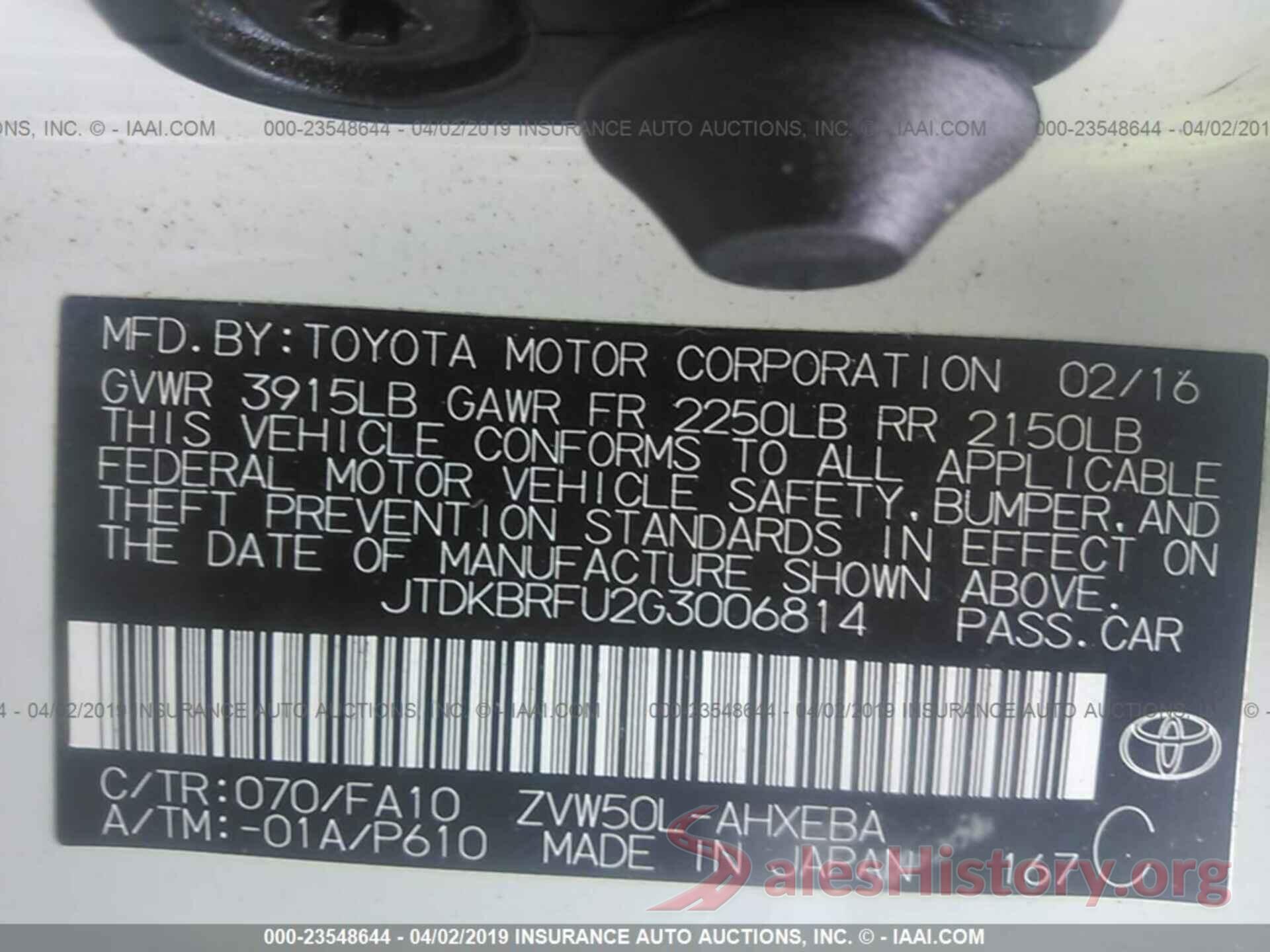 JTDKBRFU2G3006814 2016 Toyota Prius