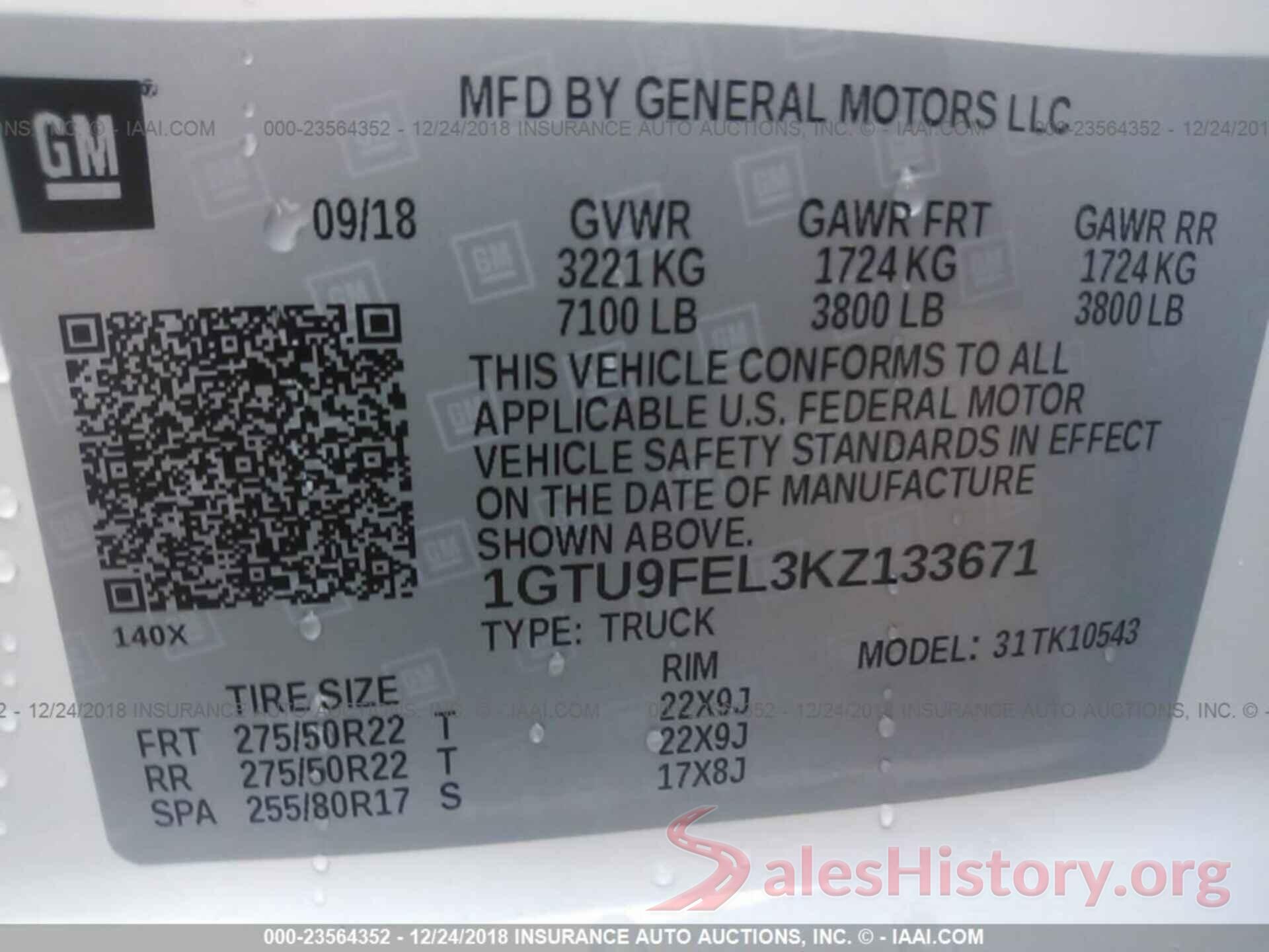 1GTU9FEL3KZ133671 2019 Gmc Sierra