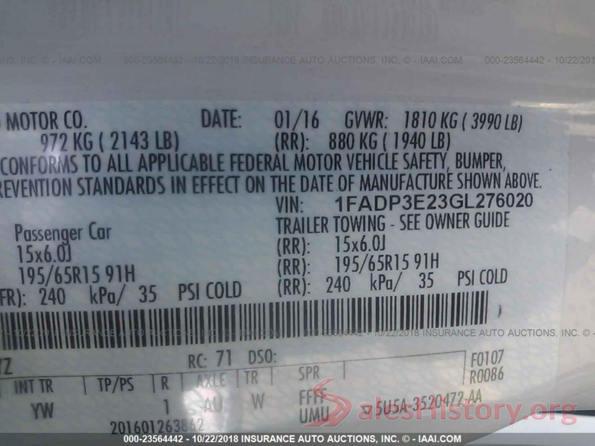 1FADP3E23GL276020 2016 FORD FOCUS