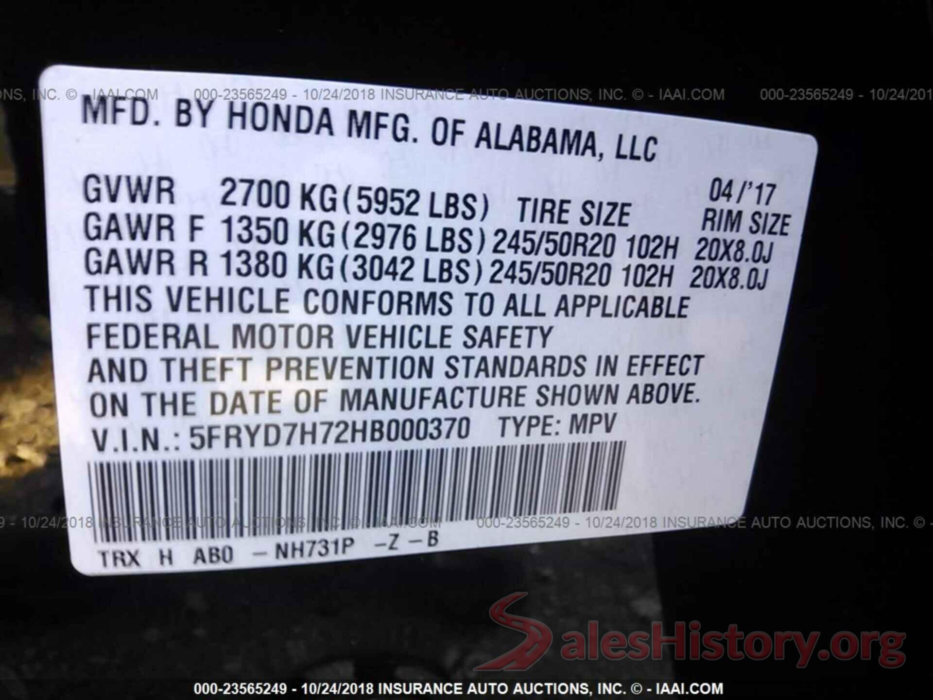 5FRYD7H72HB000370 2017 Acura Mdx