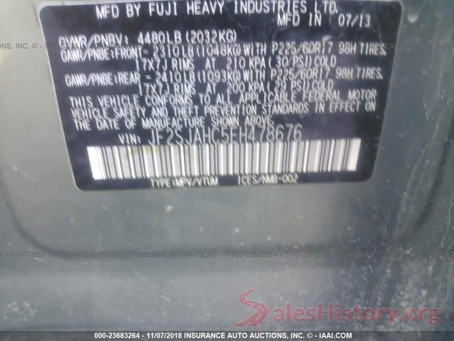 JF2SJAHC5EH478676 2014 SUBARU FORESTER