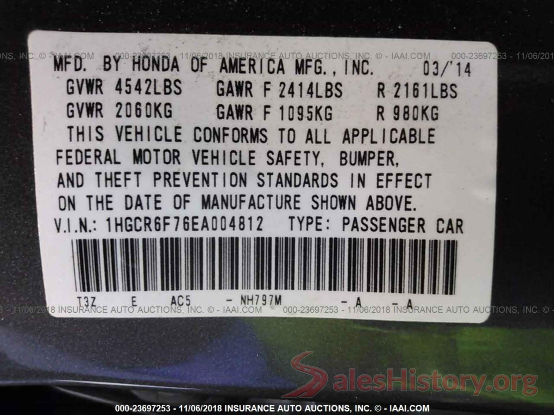 1HGCR6F76EA004812 2014 Honda Accord