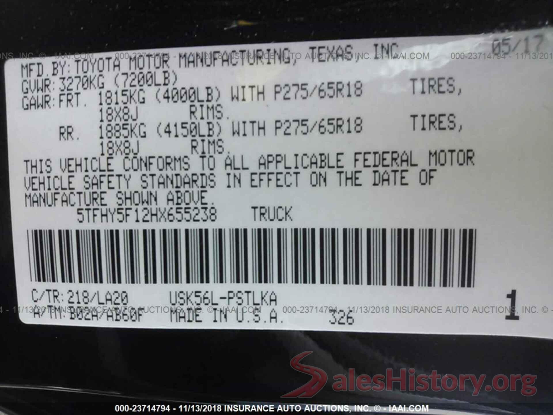 5TFHY5F12HX655238 2017 TOYOTA TUNDRA