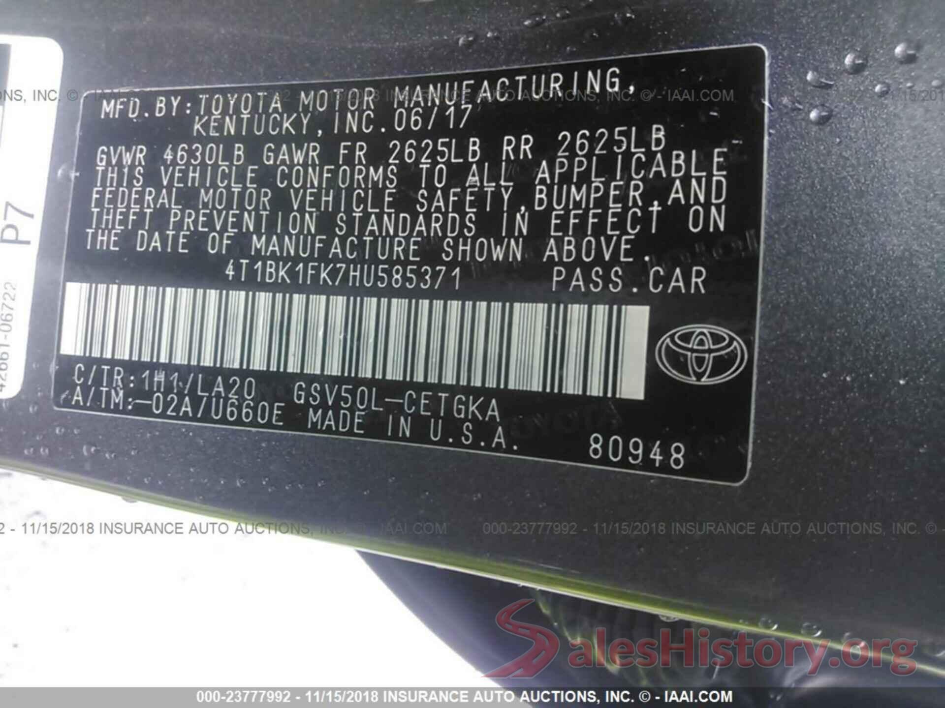 4T1BK1FK7HU585371 2017 TOYOTA CAMRY