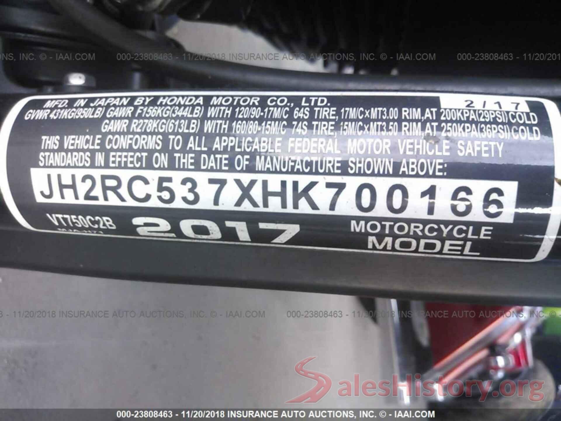 JH2RC537XHK700166 2017 HONDA VT750