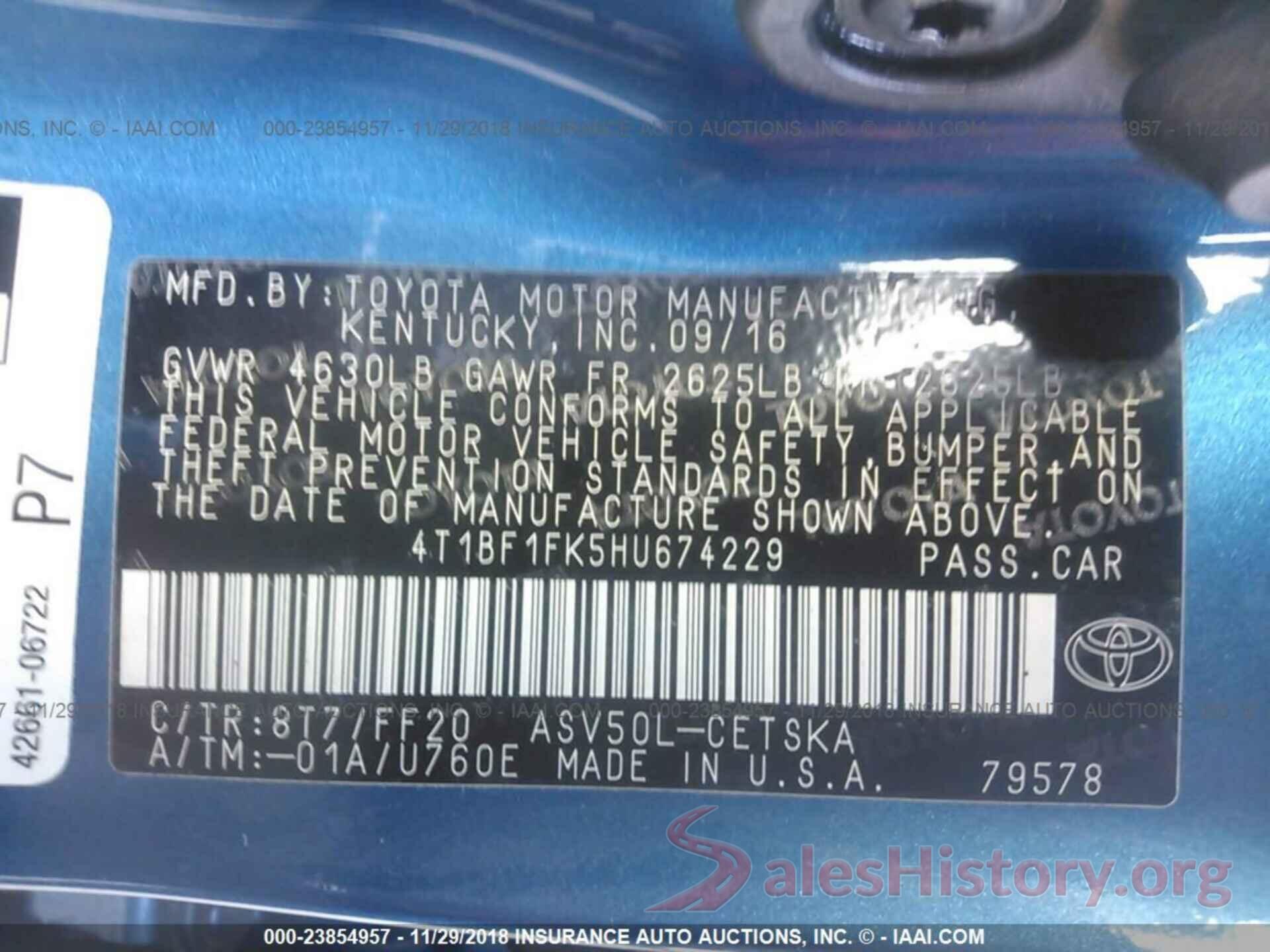 4T1BF1FK5HU674229 2017 TOYOTA CAMRY