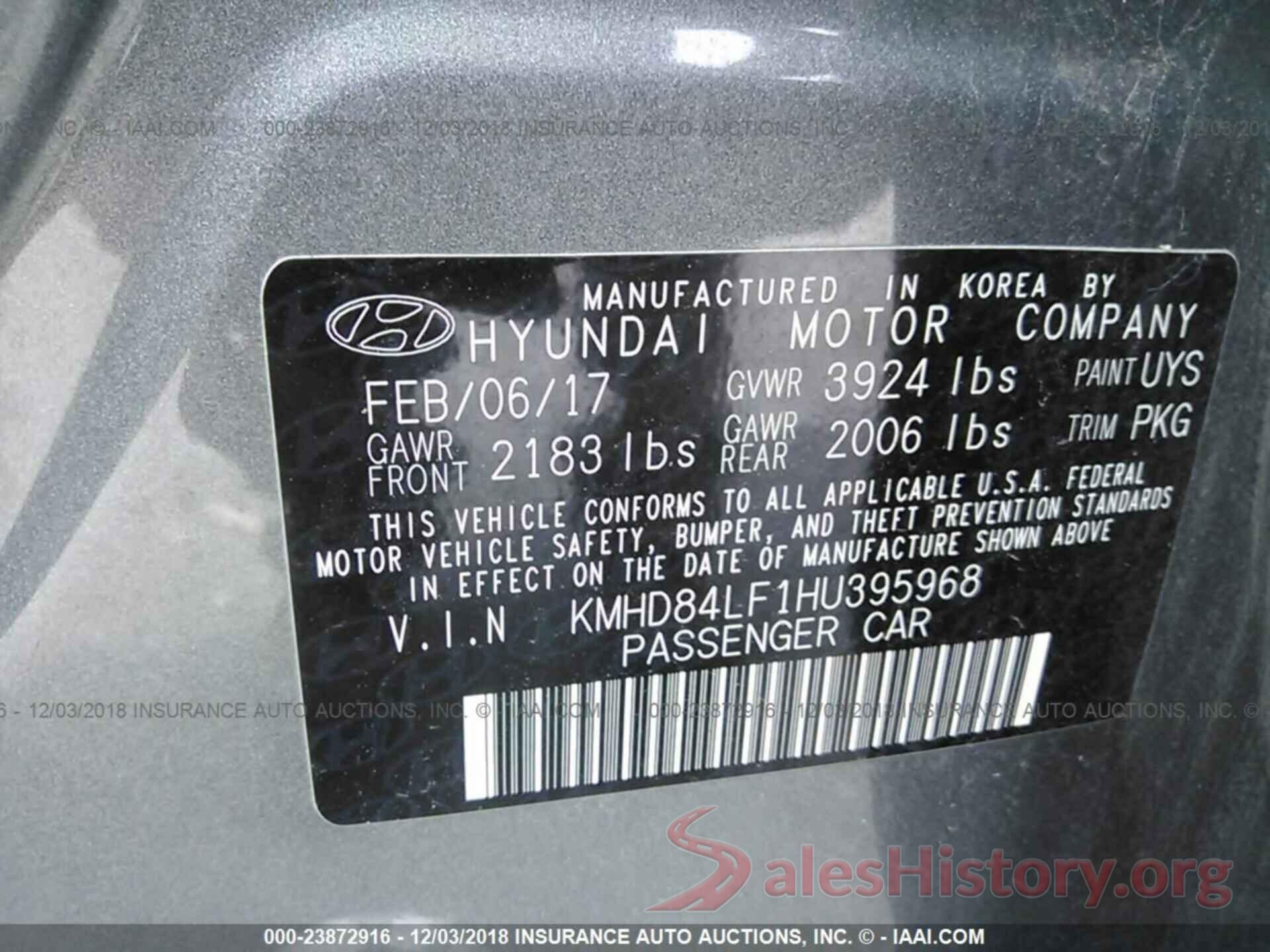 KMHD84LF1HU395968 2017 HYUNDAI ELANTRA