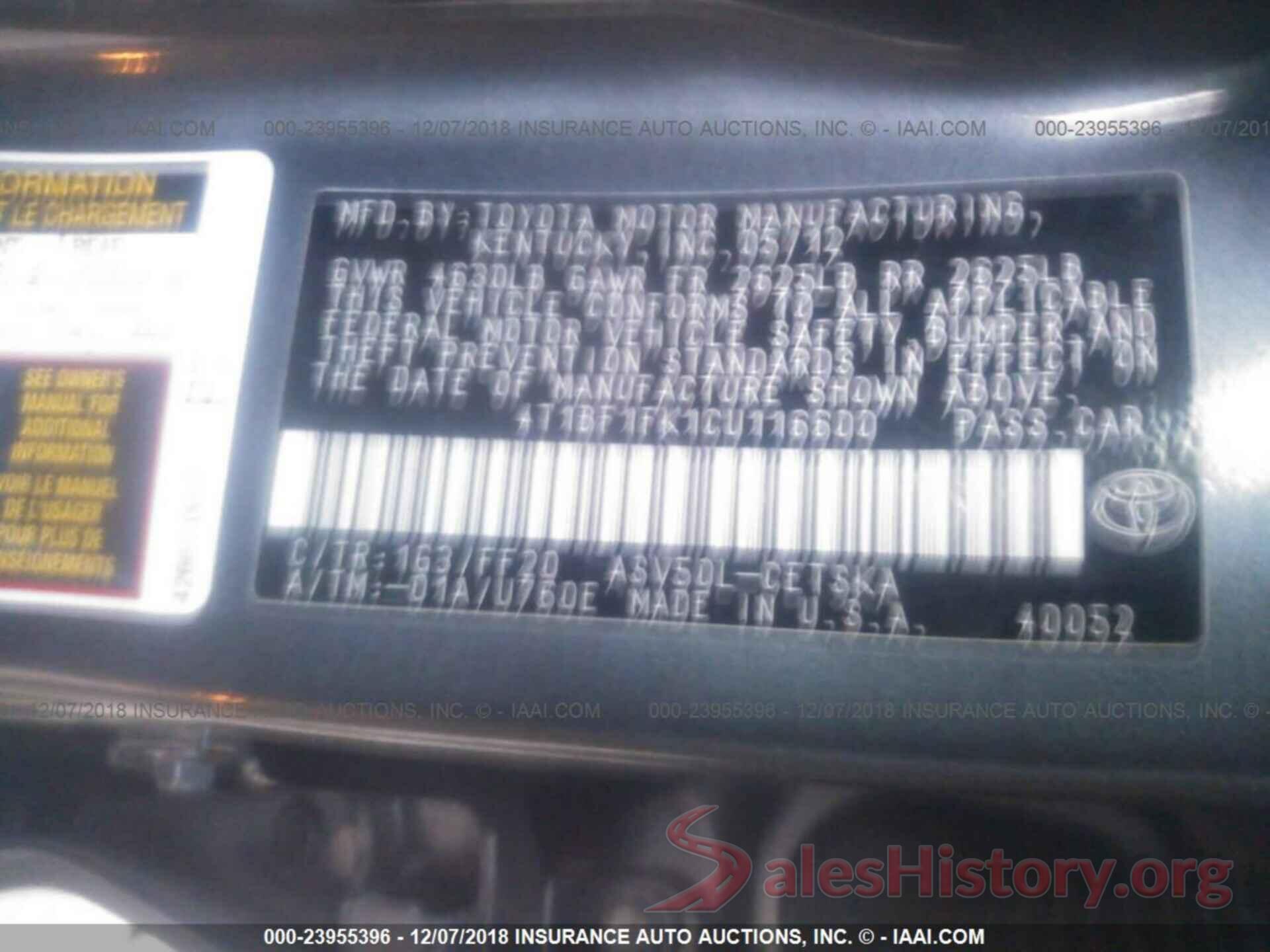 4T1BF1FK1CU116600 2012 TOYOTA CAMRY