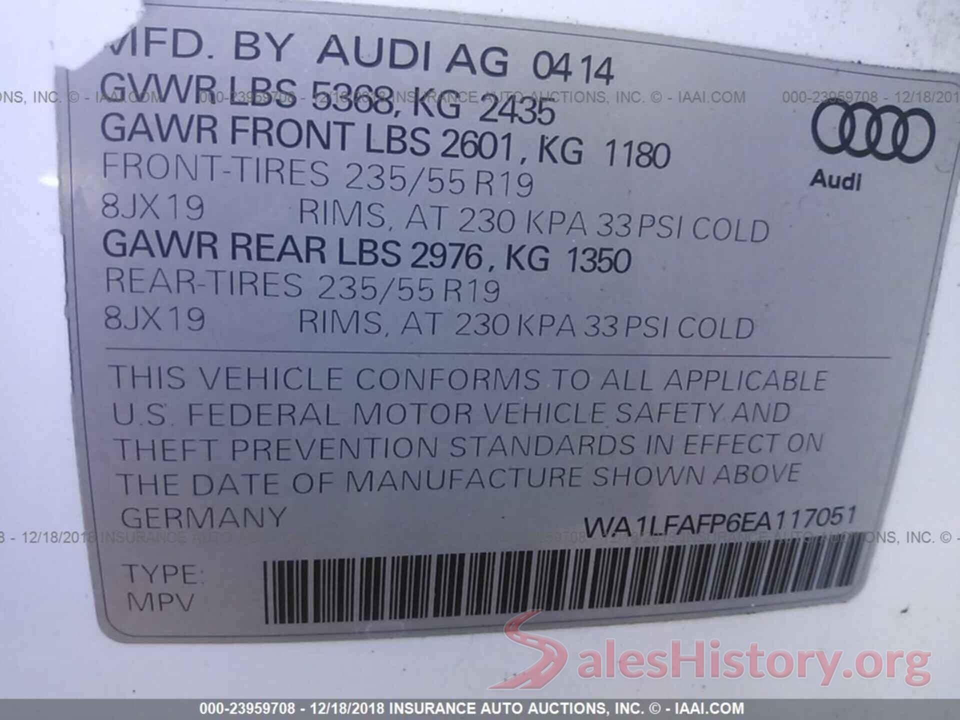 WA1LFAFP6EA117051 2014 AUDI Q5