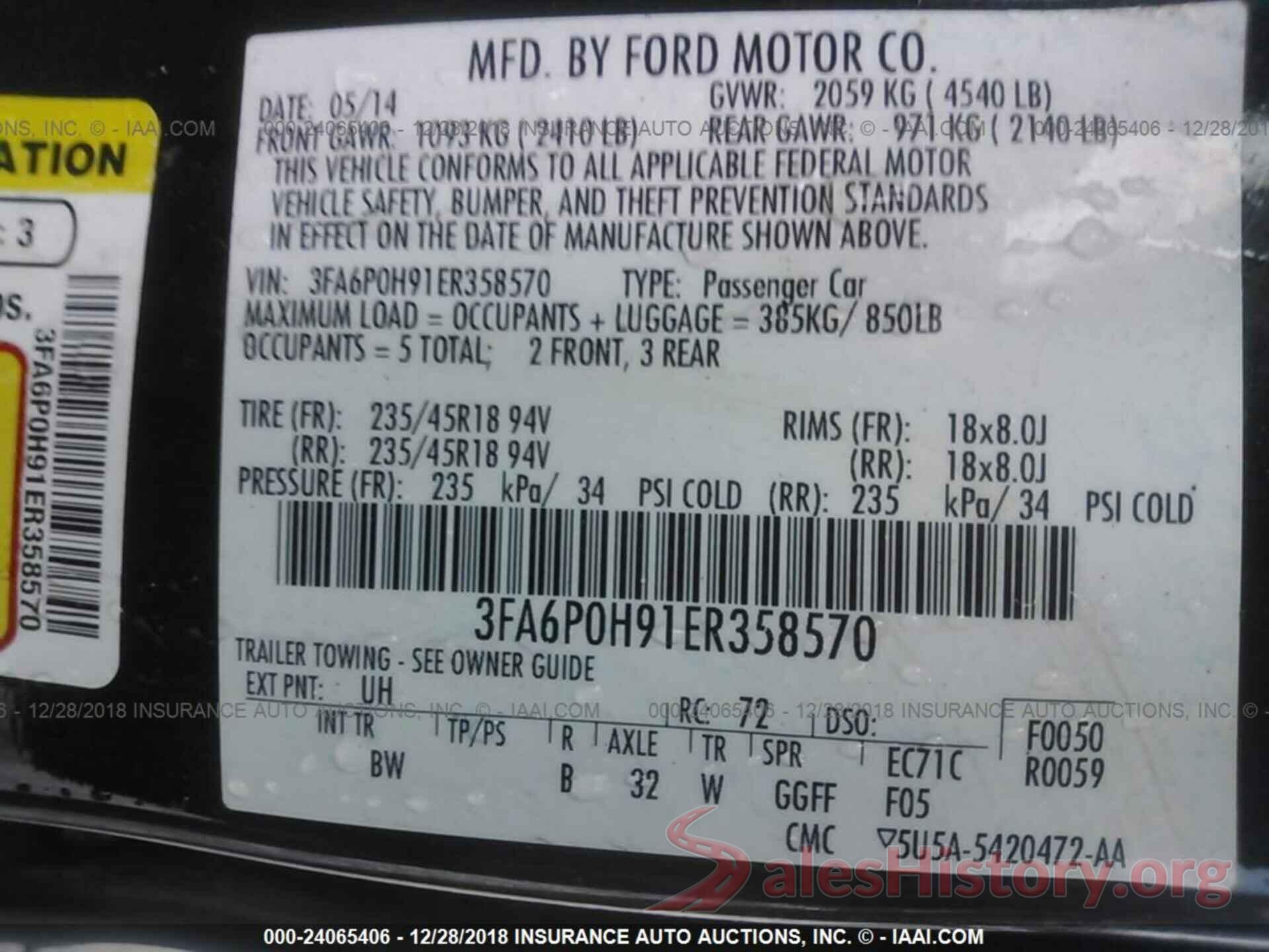 3FA6P0H91ER358570 2014 FORD FUSION