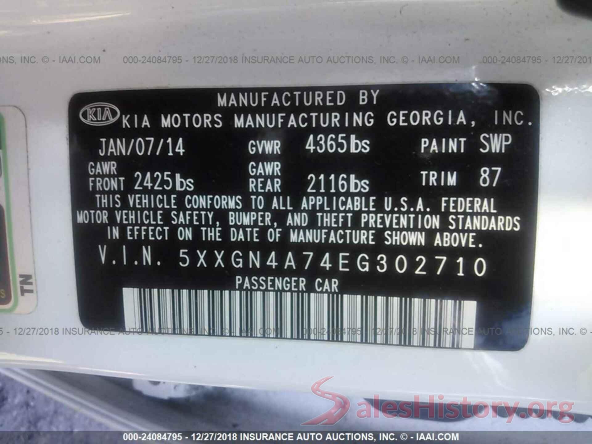 5XXGN4A74EG302710 2014 KIA OPTIMA