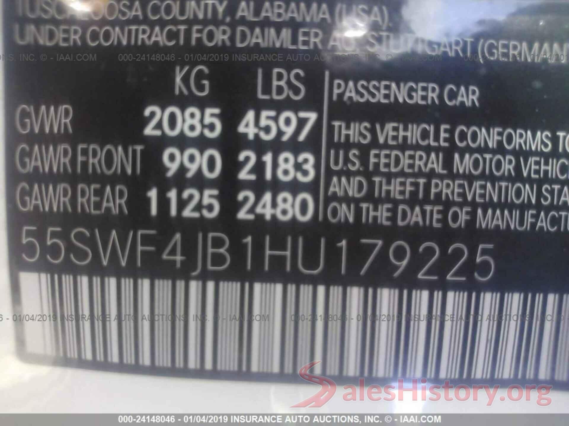 55SWF4JB1HU179225 2017 MERCEDES-BENZ C