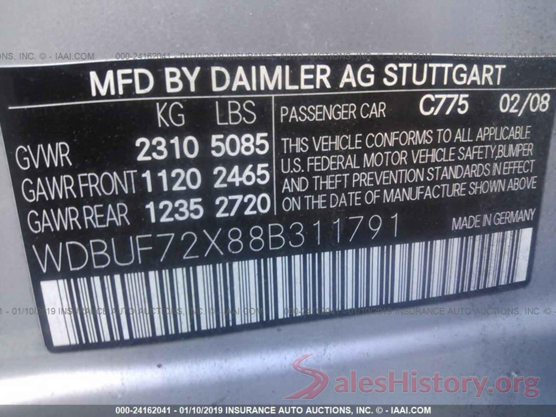 WDBUF72X88B311791 2008 MERCEDES-BENZ E