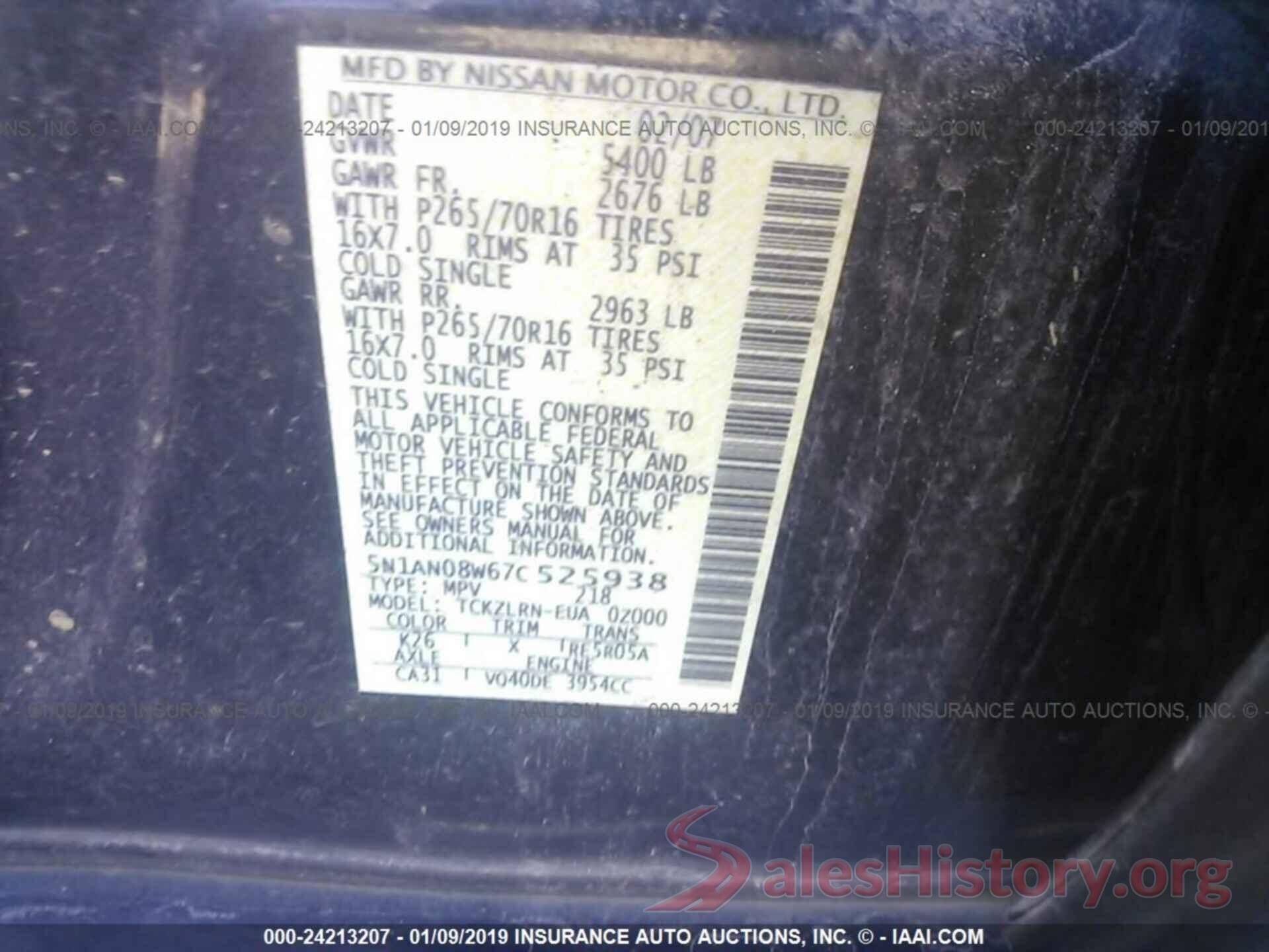 5N1AN08W67C525938 2007 NISSAN XTERRA