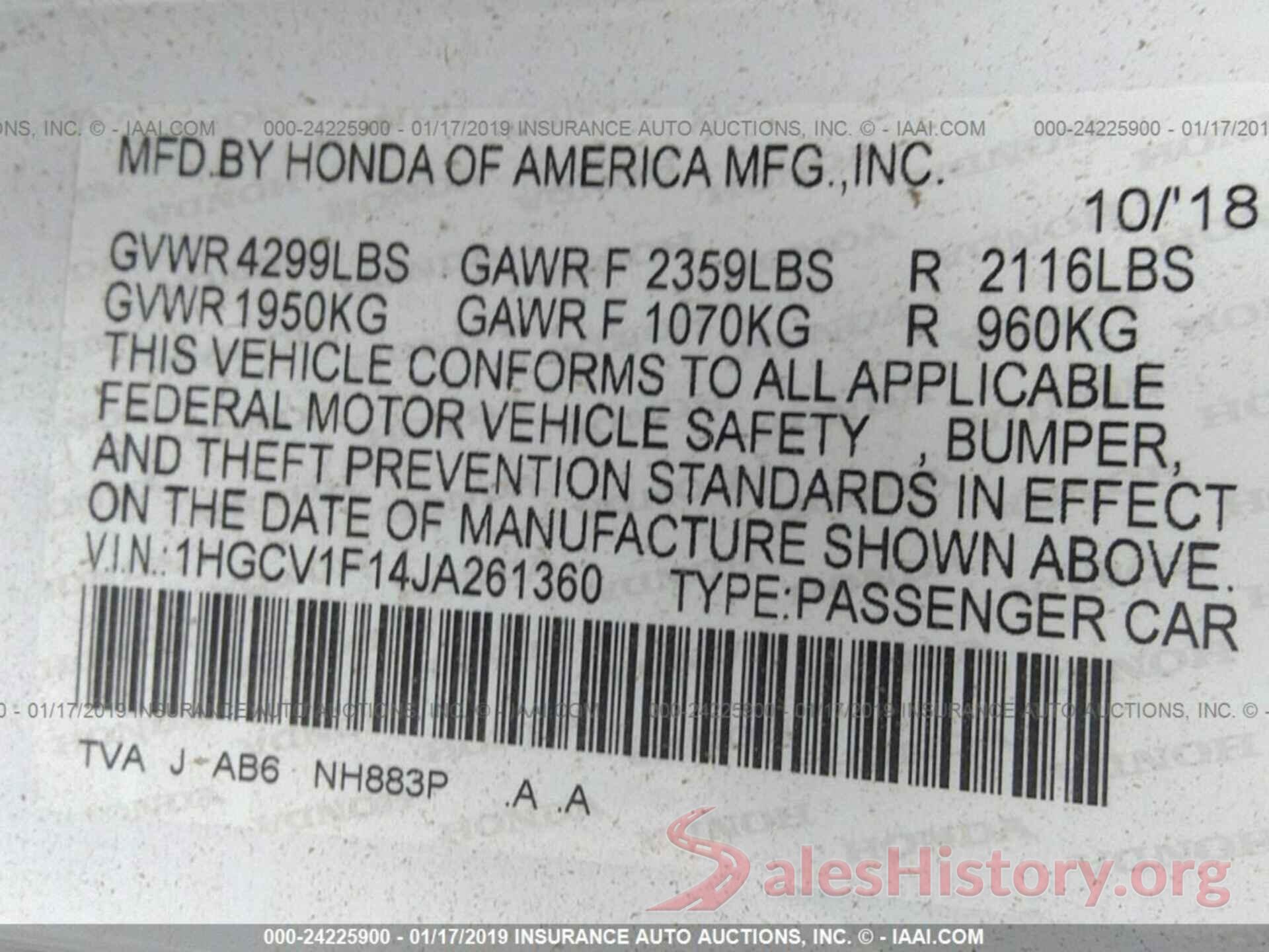 1HGCV1F14JA261360 2018 HONDA ACCORD