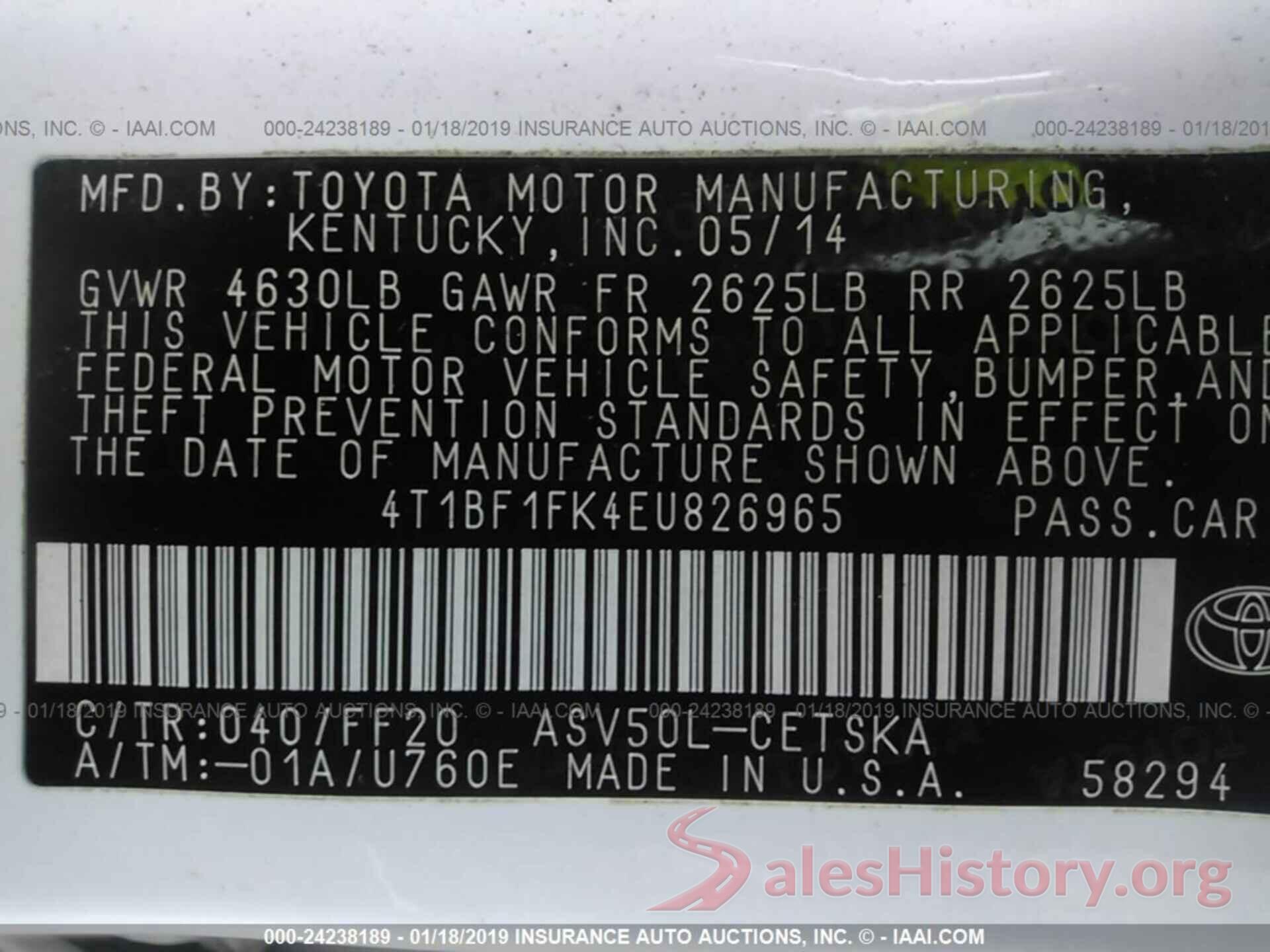 4T1BF1FK4EU826965 2014 TOYOTA CAMRY