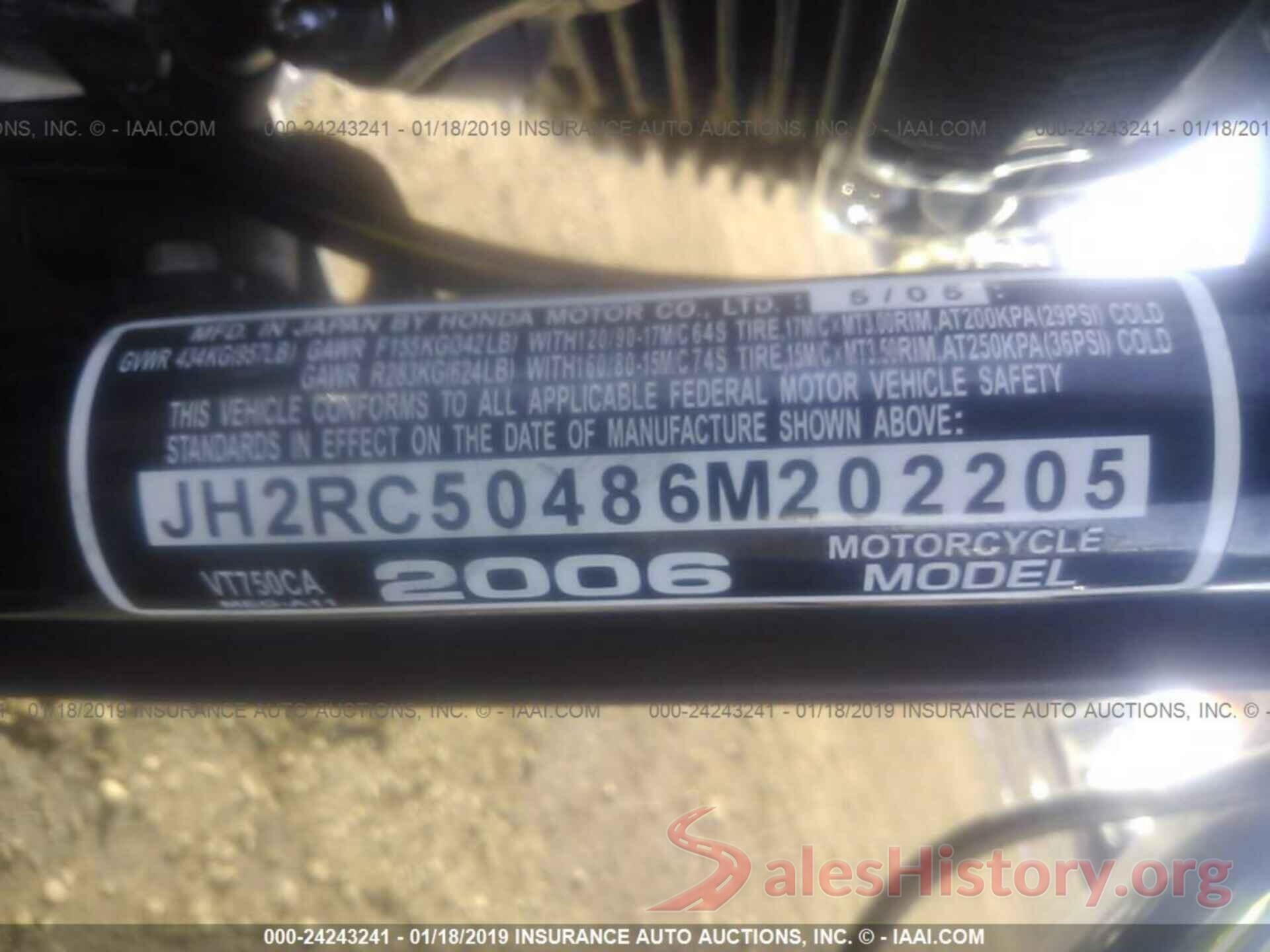 JH2RC50486M202205 2006 HONDA VT750