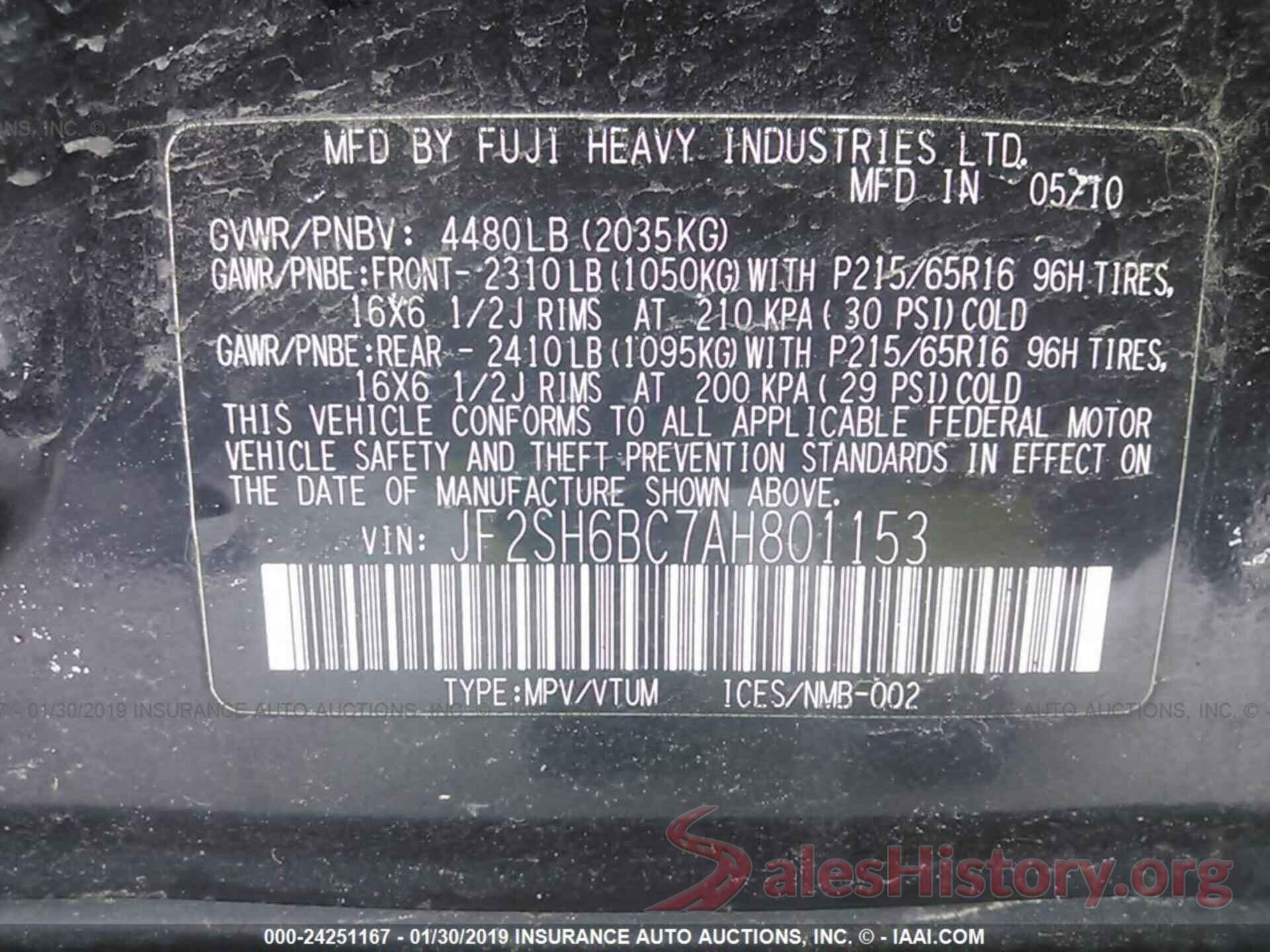 JF2SH6BC7AH801153 2010 SUBARU FORESTER