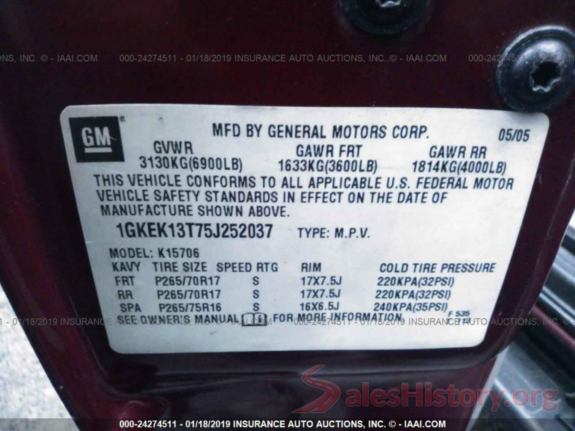 1GKEK13T75J252037 2005 GMC YUKON