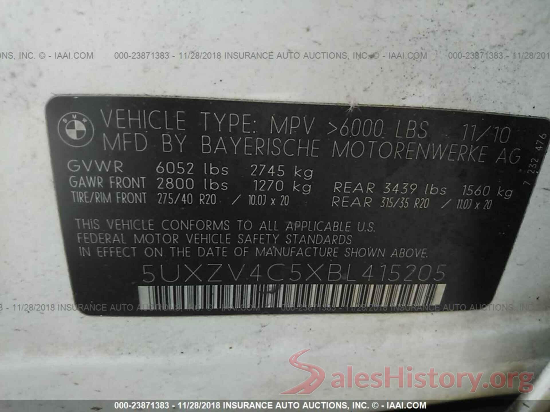 5UXZV4C5XBL415205 2011 BMW X5