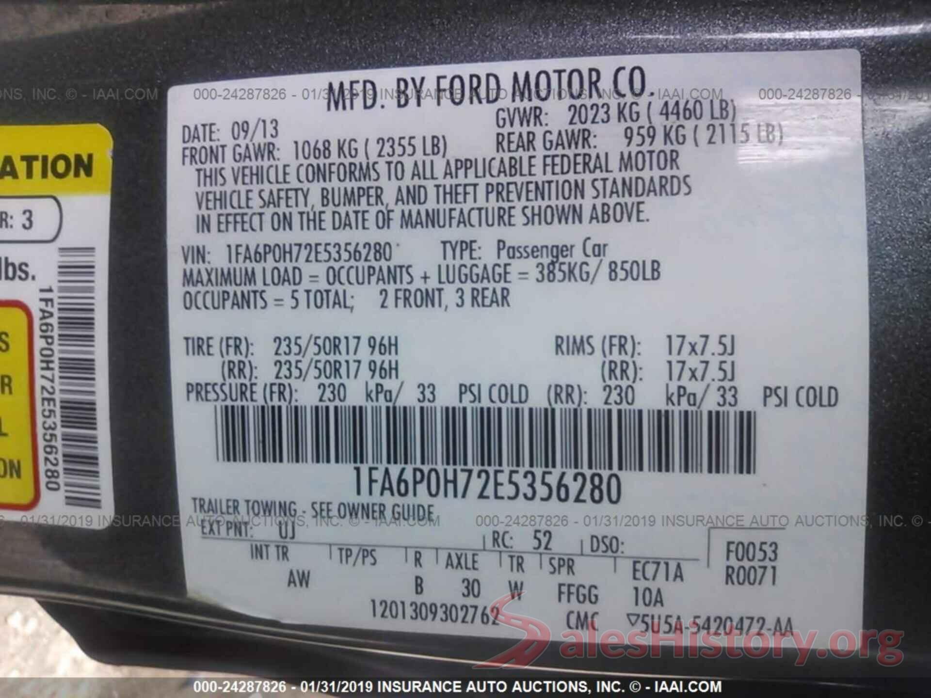 1FA6P0H72E5356280 2014 FORD FUSION