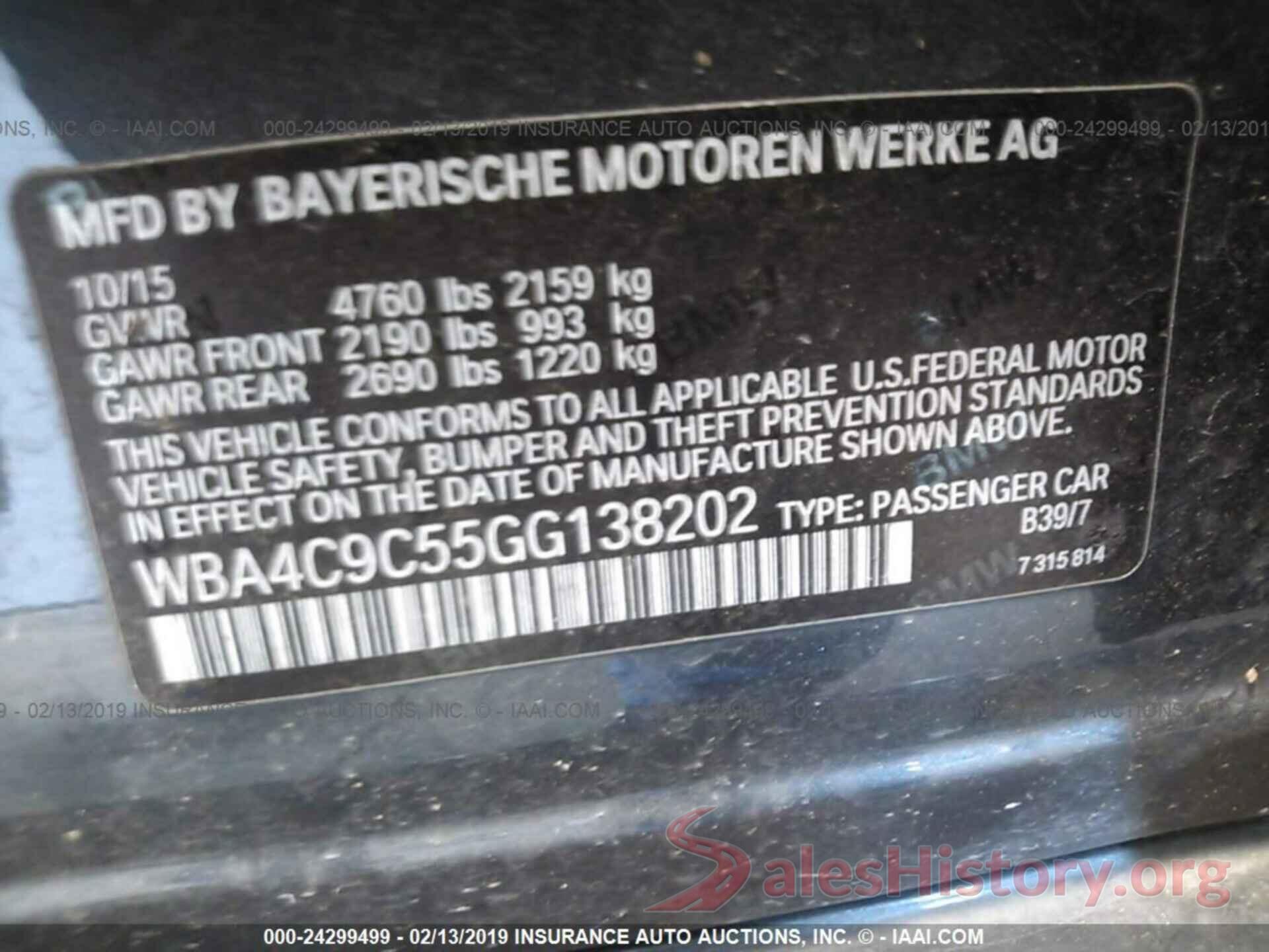 WBA4C9C55GG138202 2016 BMW 4 SERIES