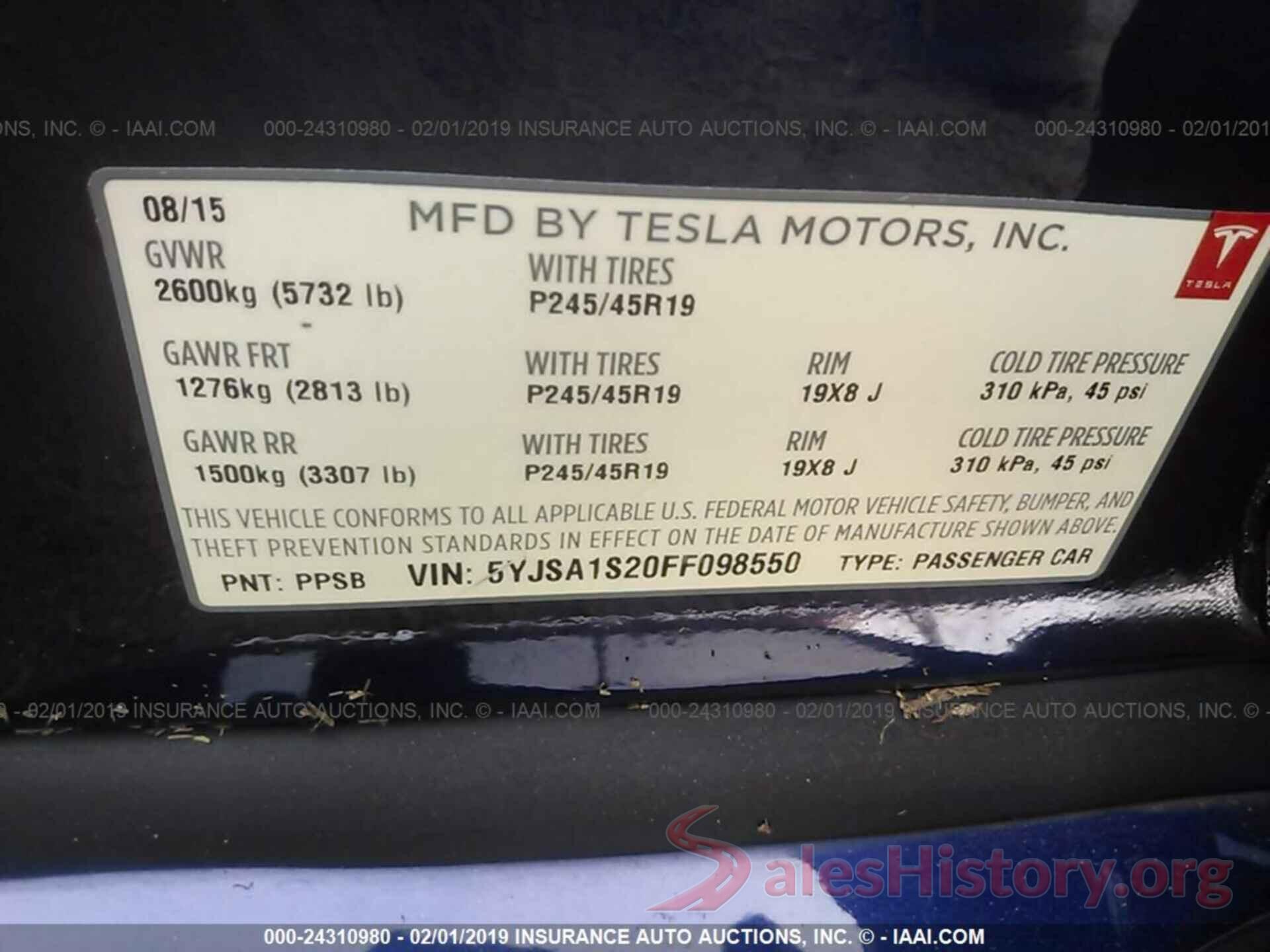 5YJSA1S20FF098550 2015 TESLA MODEL S