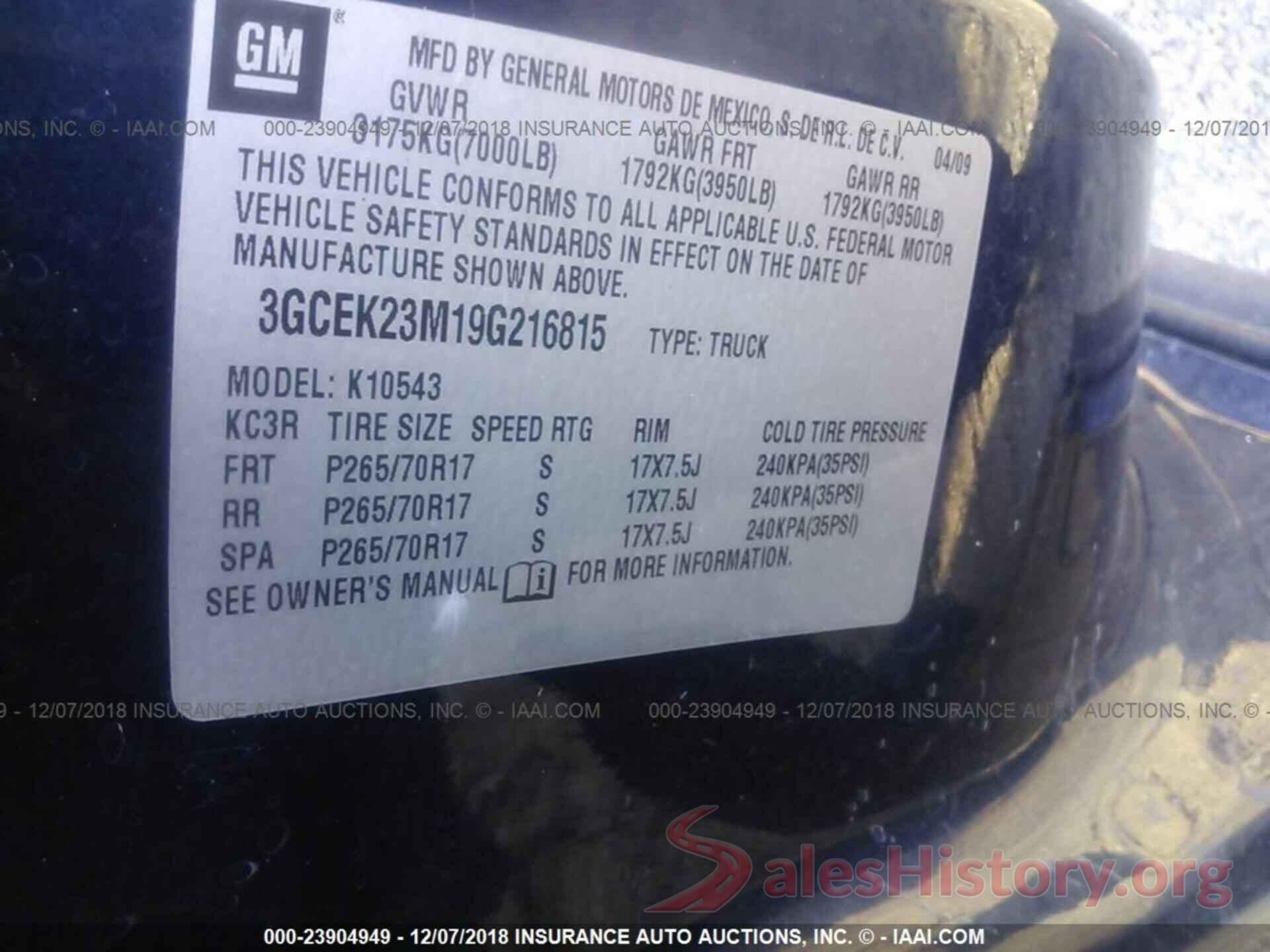 3GCEK23M19G216815 2009 CHEVROLET SILVERADO