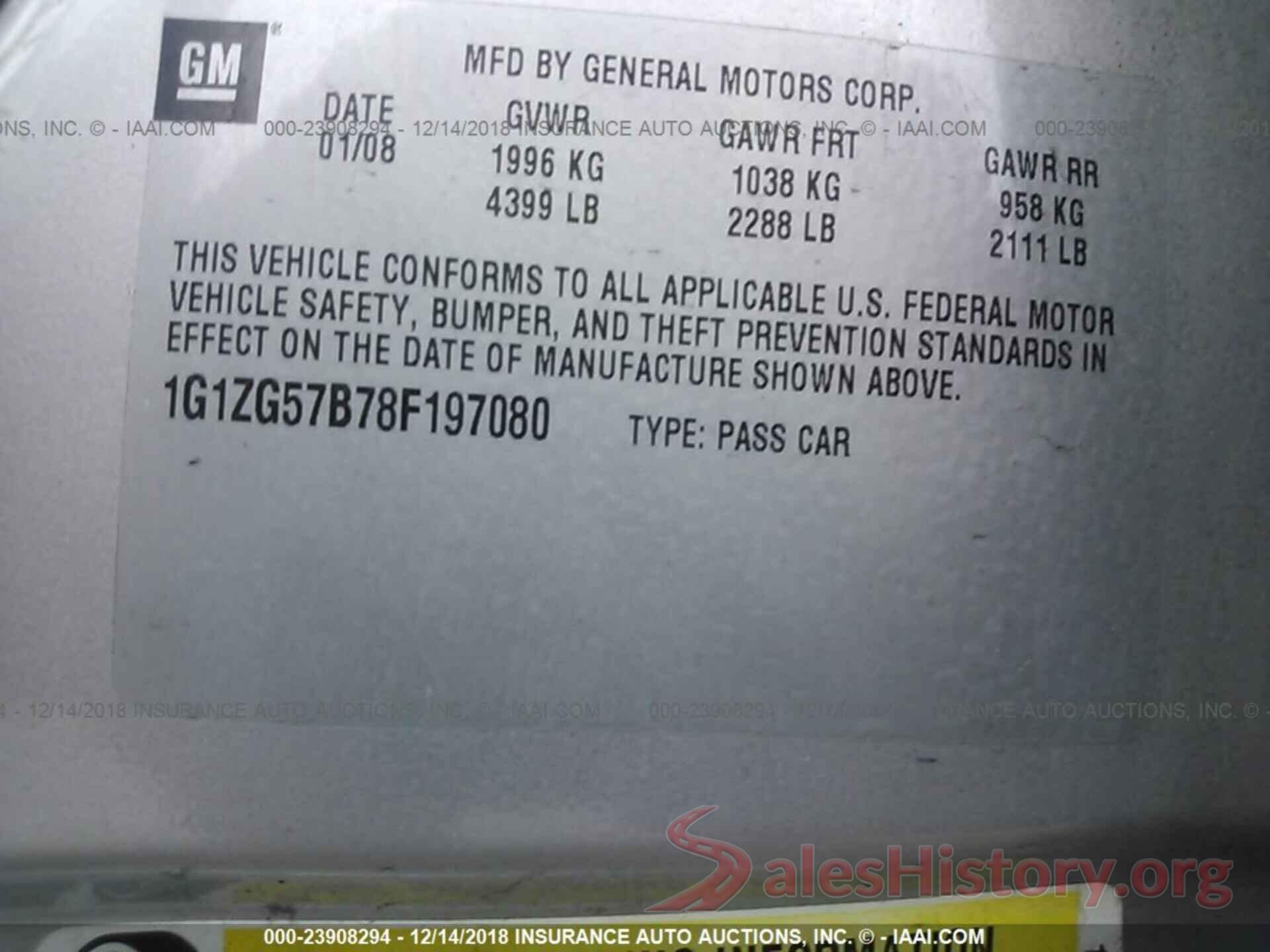 1G1ZG57B78F197080 2008 CHEVROLET MALIBU