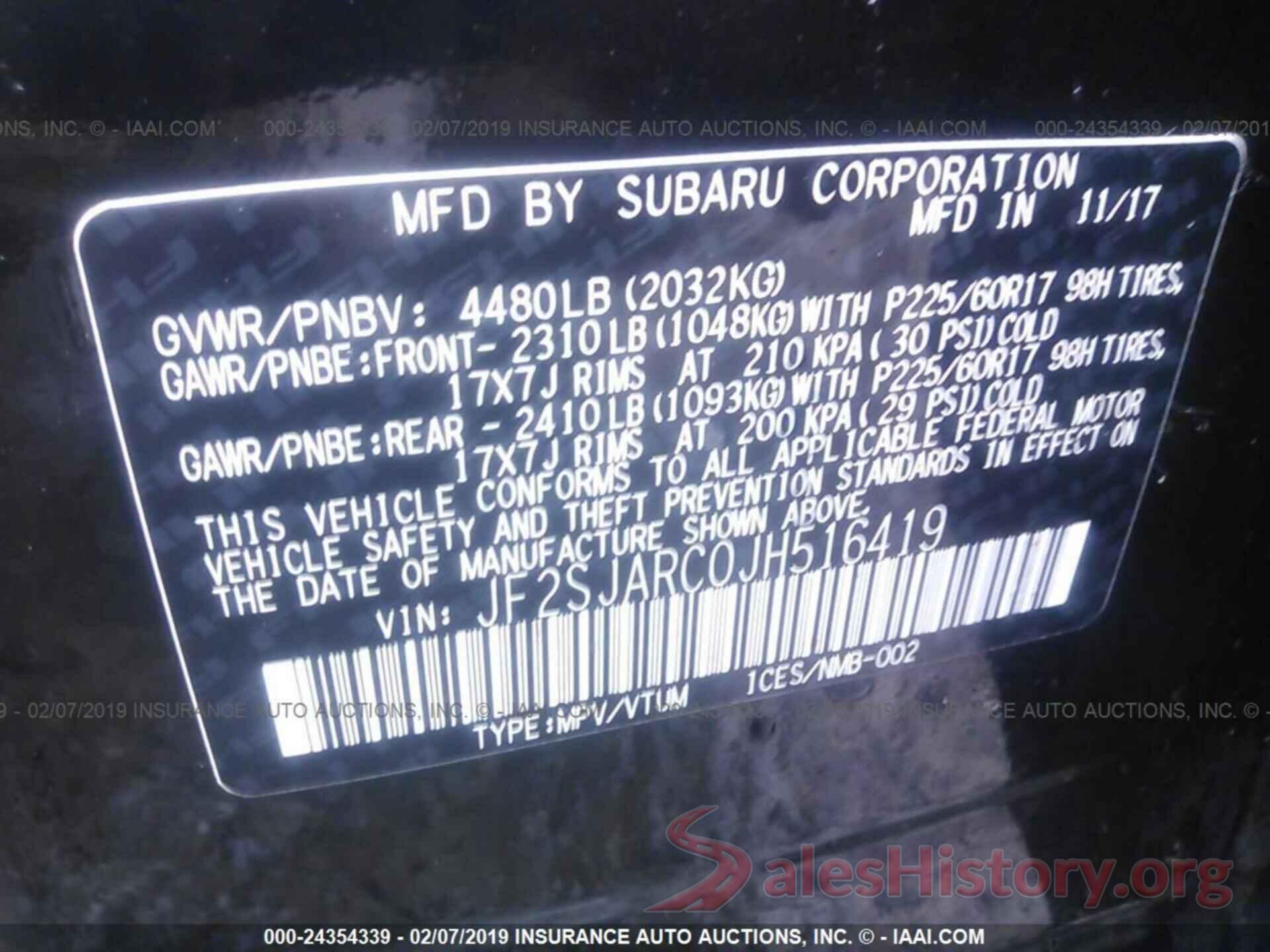 JF2SJARC0JH516419 2018 SUBARU FORESTER