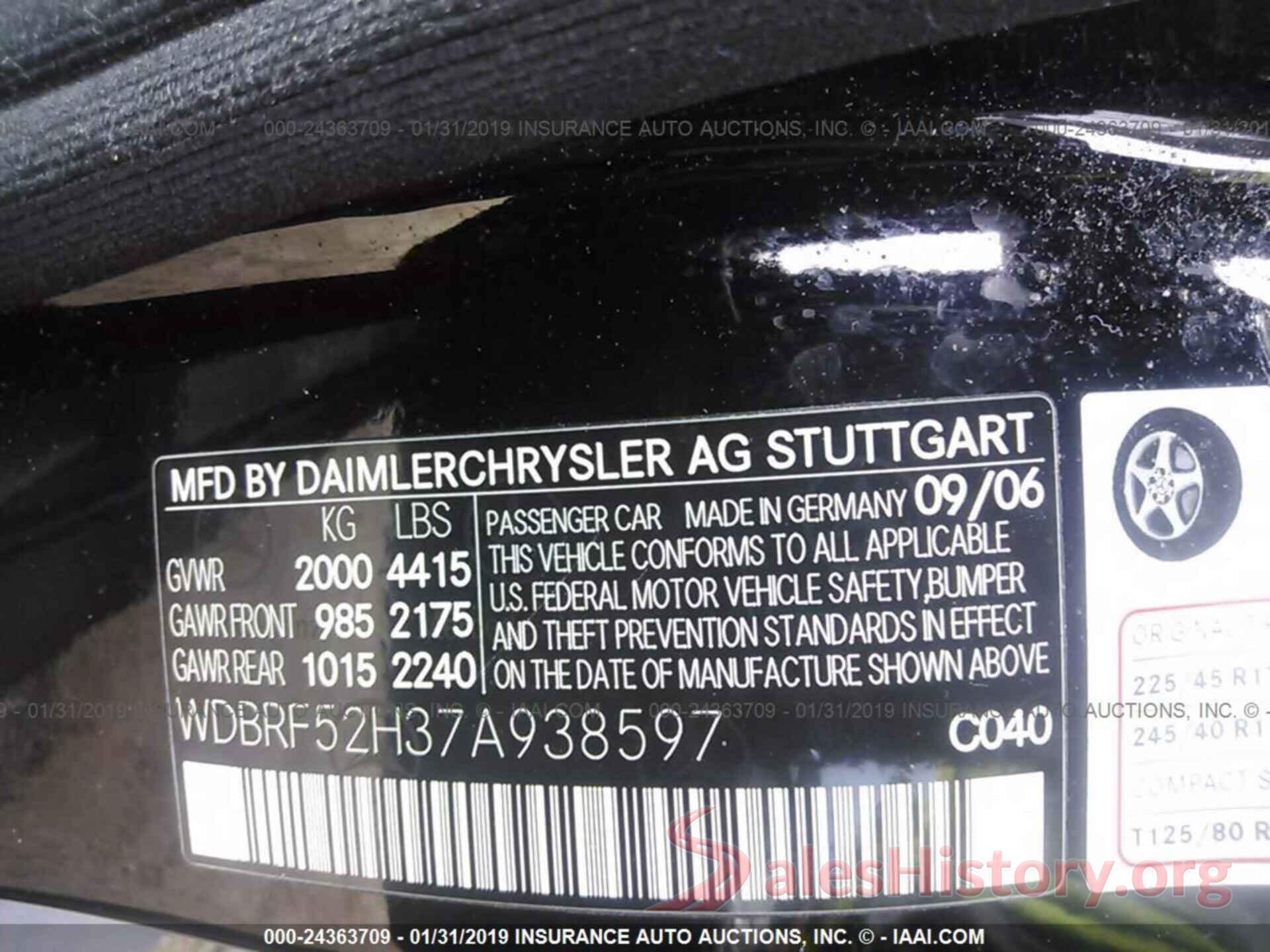 WDBRF52H37A938597 2007 MERCEDES-BENZ C