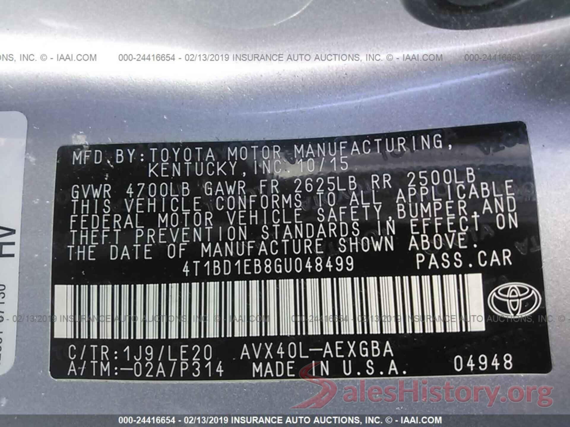 4T1BD1EB8GU048499 2016 TOYOTA AVALON