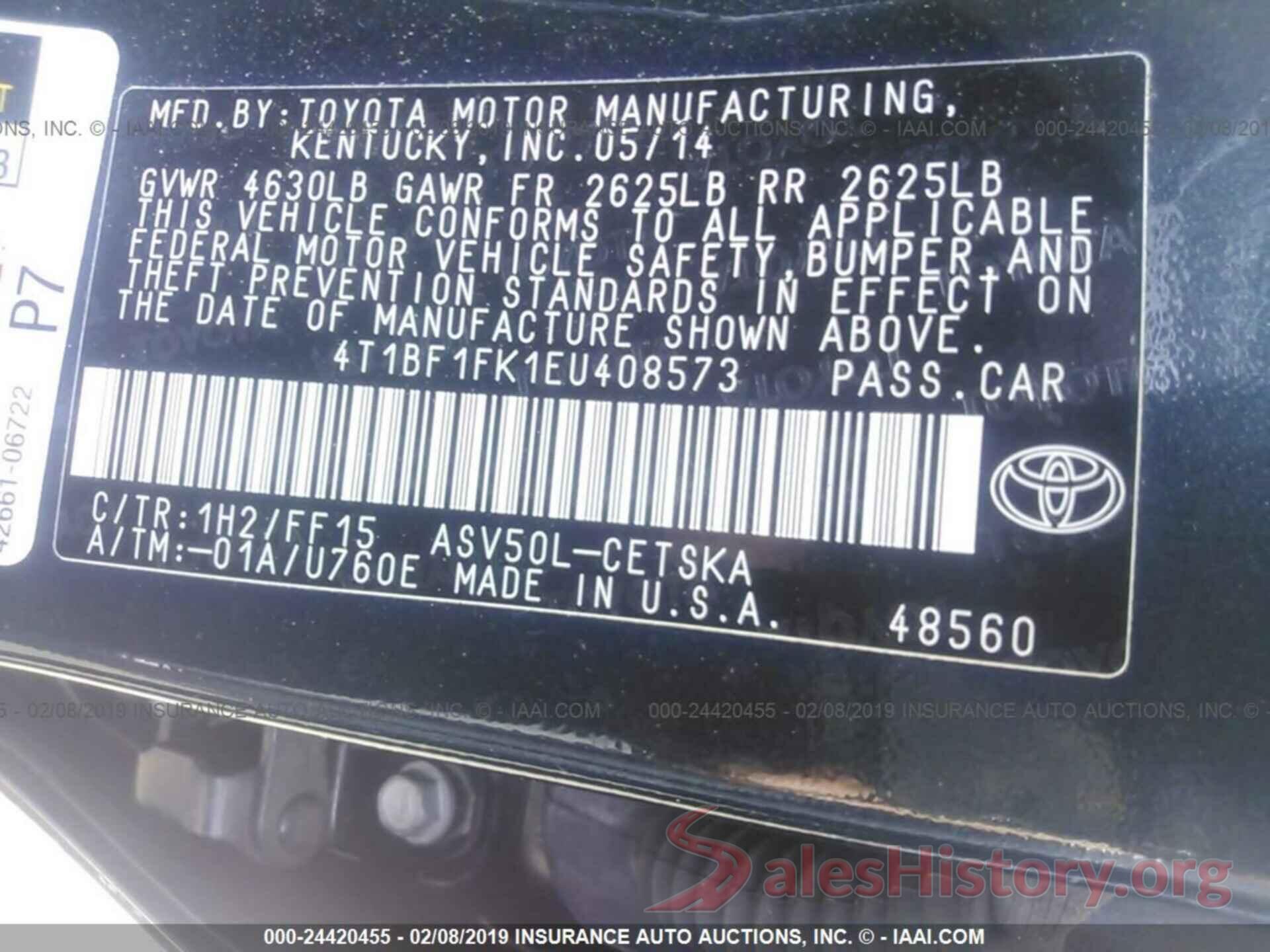 4T1BF1FK1EU408573 2014 TOYOTA CAMRY