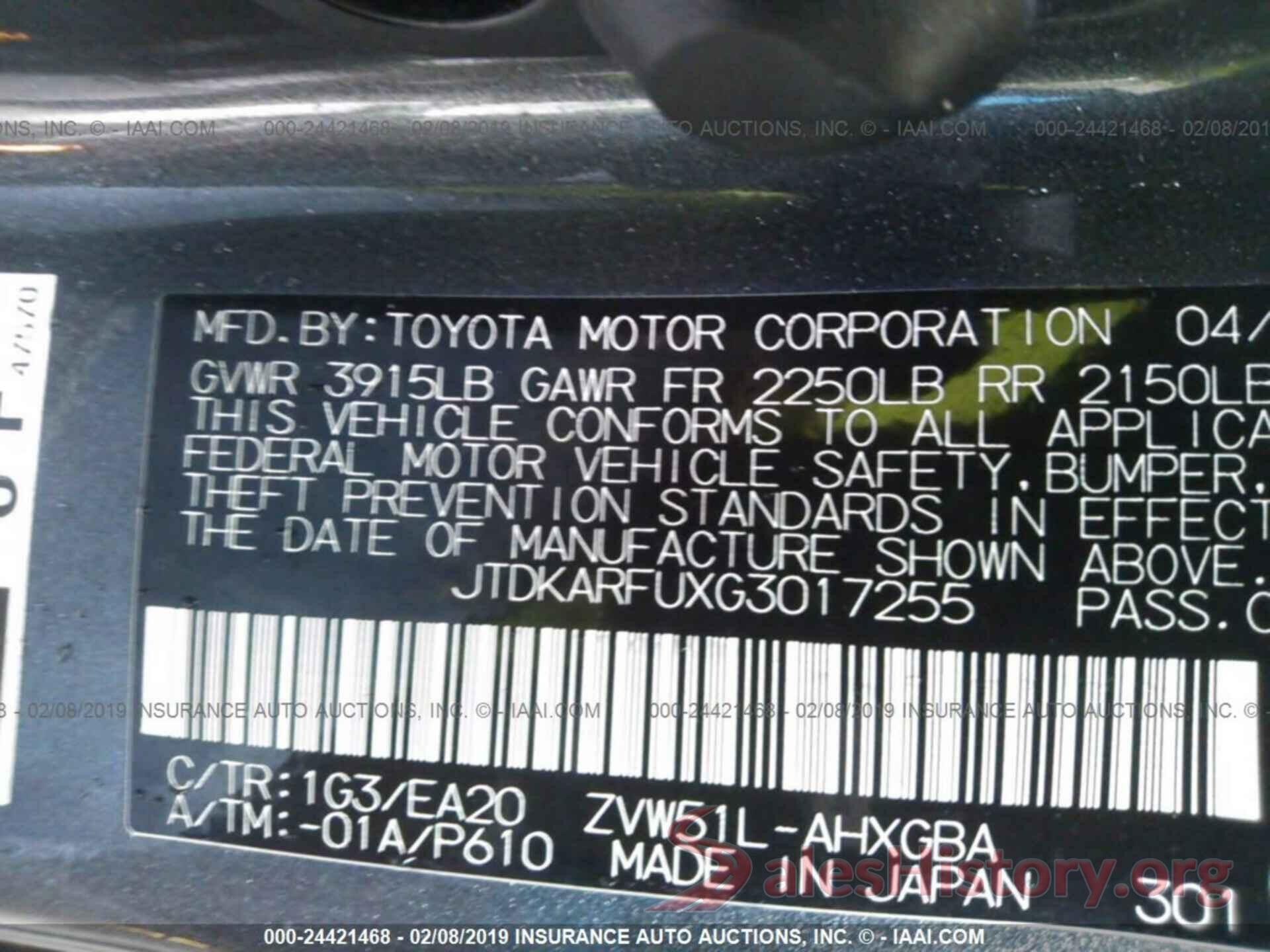 JTDKARFUXG3017255 2016 TOYOTA PRIUS