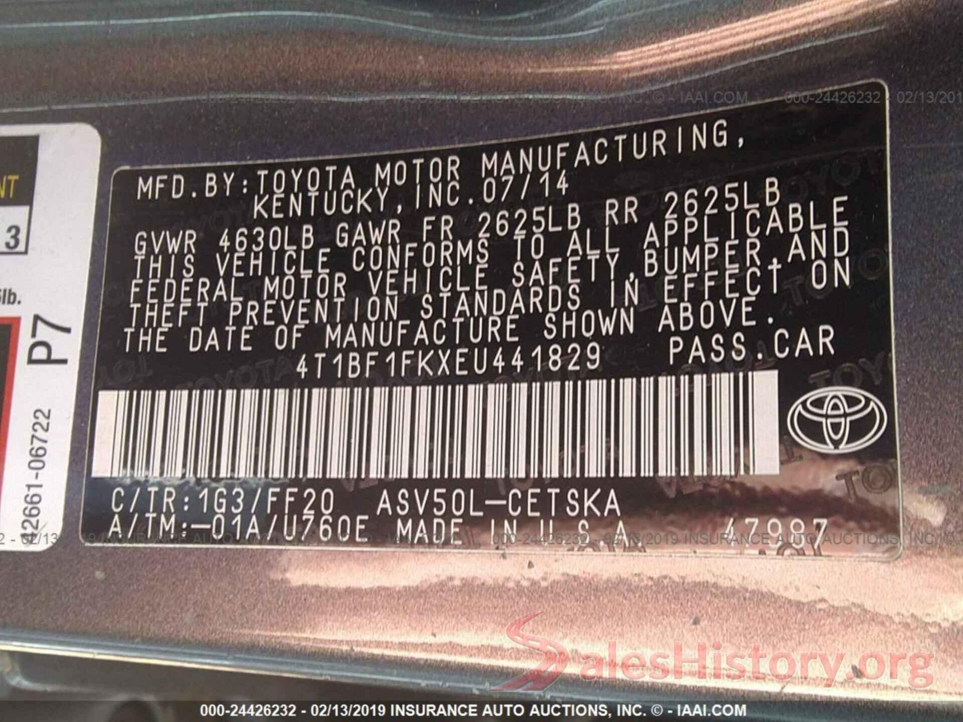 4T1BF1FKXEU441829 2014 TOYOTA CAMRY