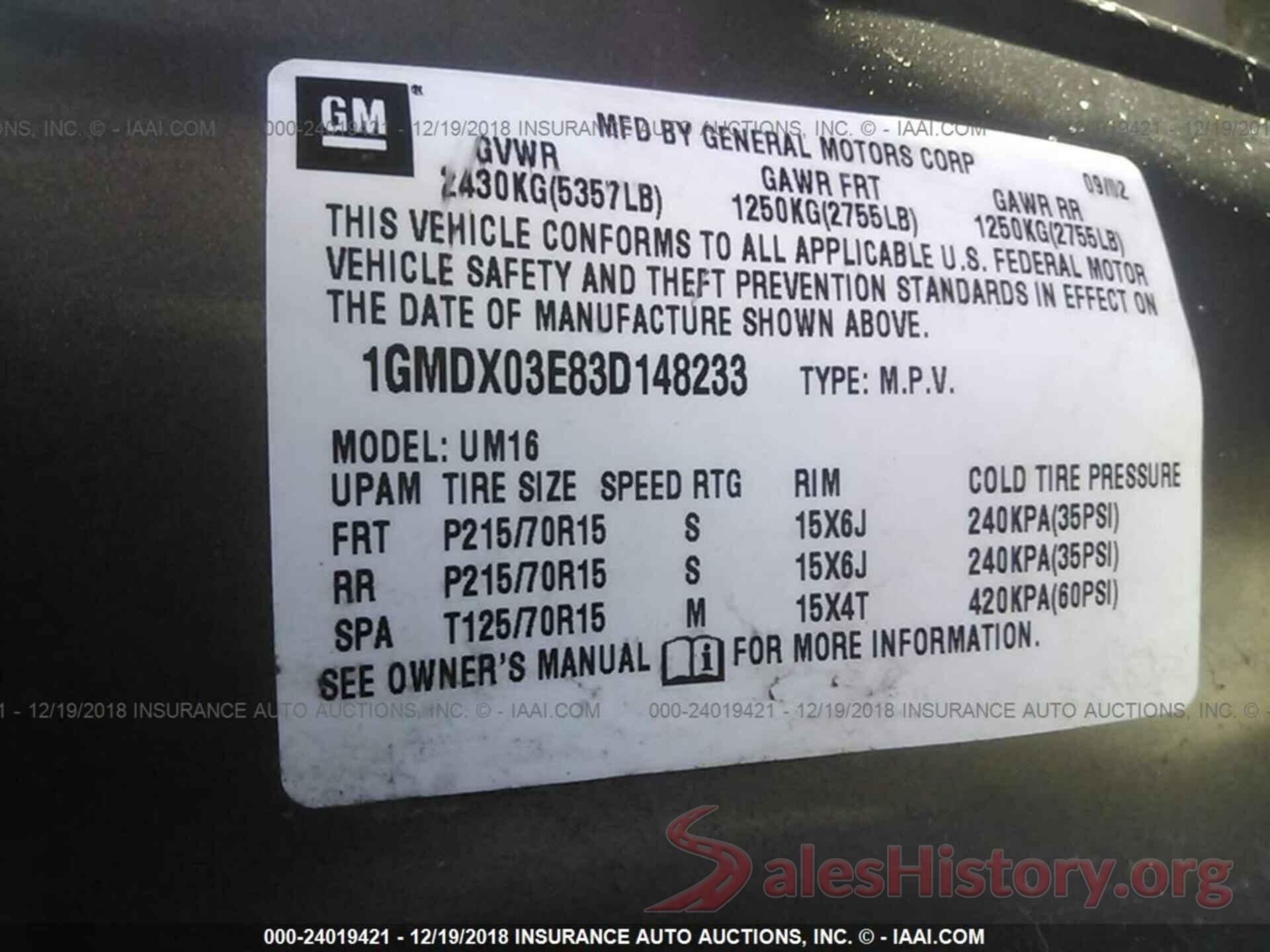 1GMDX03E83D148233 2003 PONTIAC MONTANA