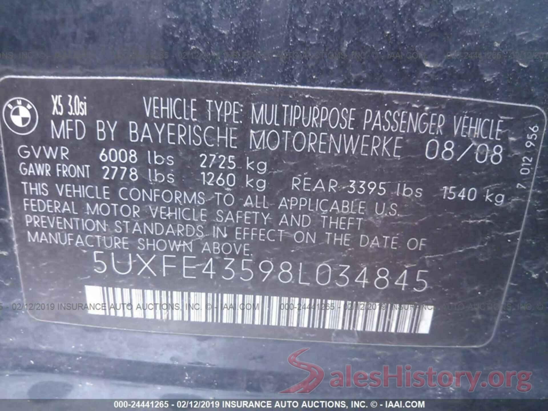 5UXFE43598L034845 2008 BMW X5