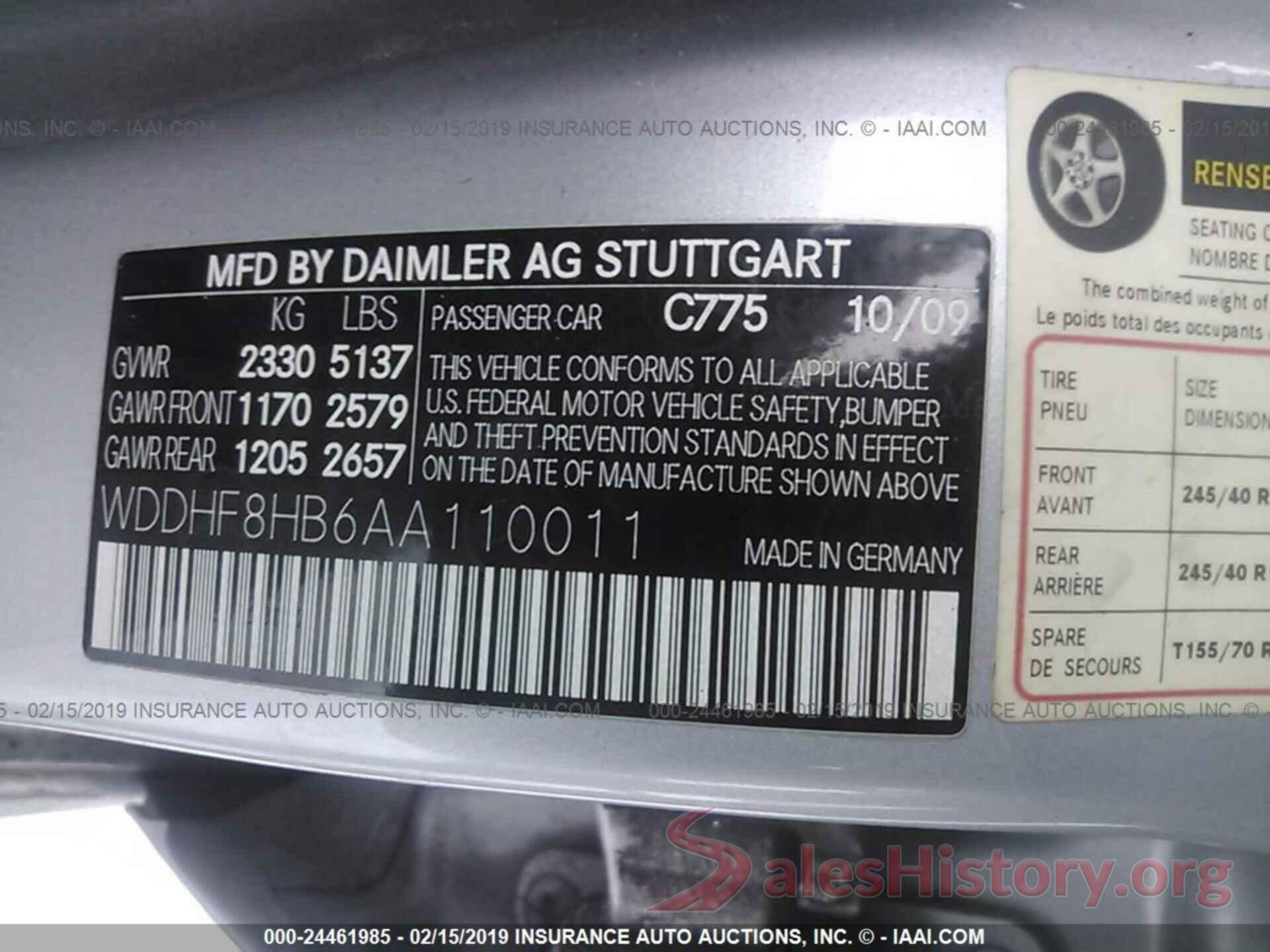 WDDHF8HB6AA110011 2010 MERCEDES-BENZ E