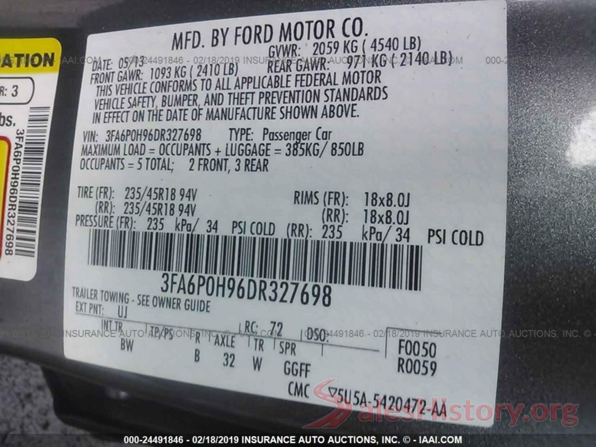 3FA6P0H96DR327698 2013 FORD FUSION