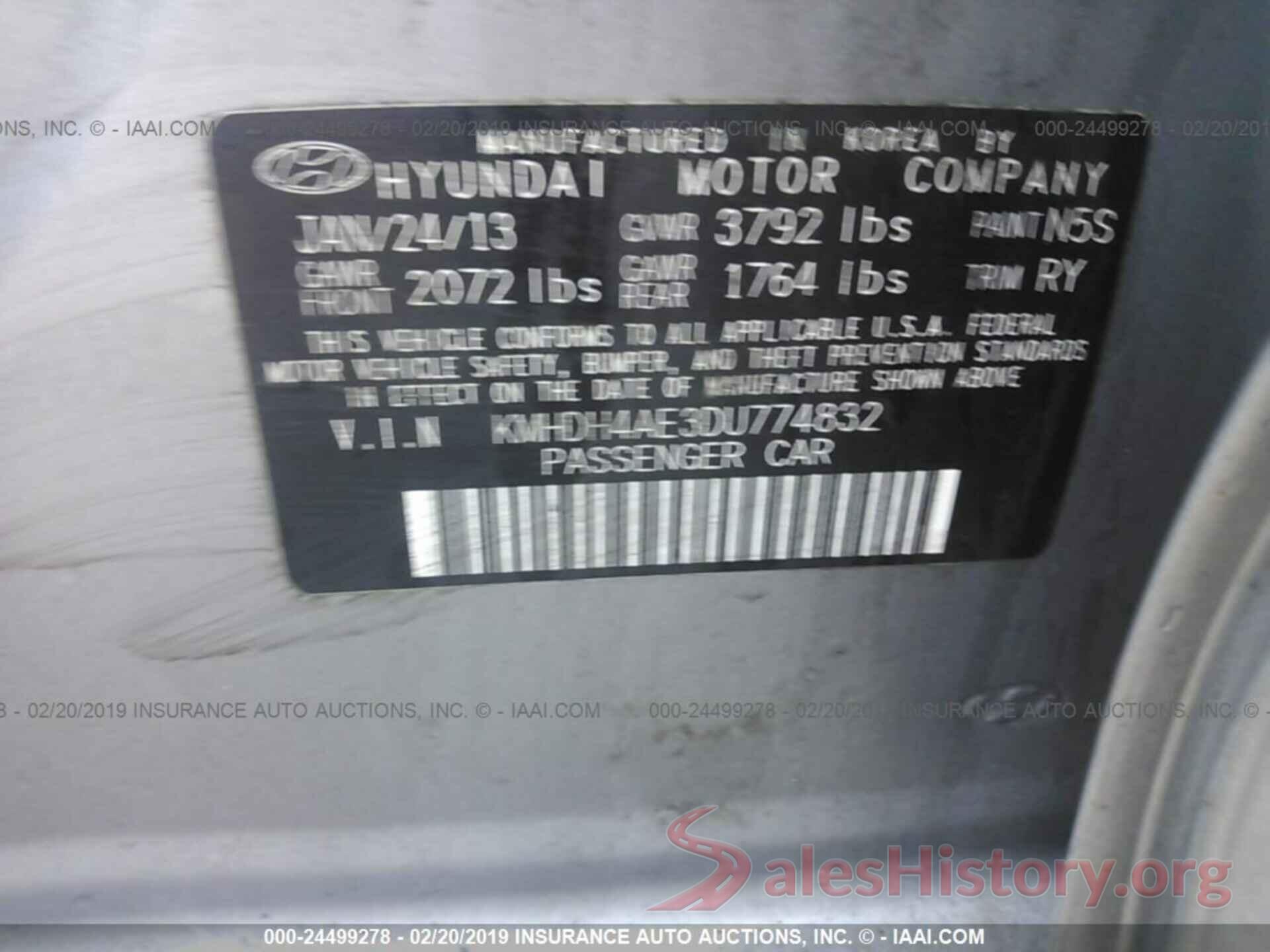 KMHDH4AE3DU774832 2013 HYUNDAI ELANTRA